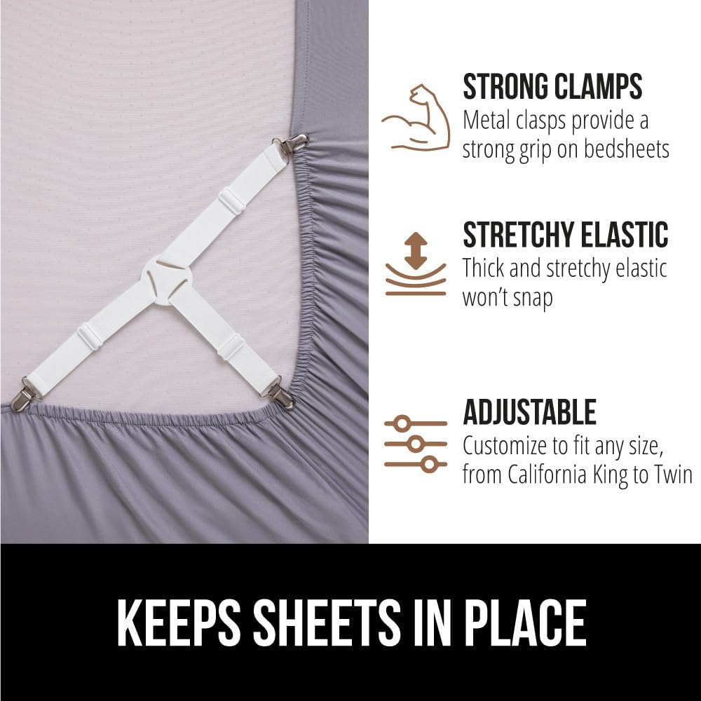 Gorilla Grip Sheet Straps with Metal Clips 4 Pack White