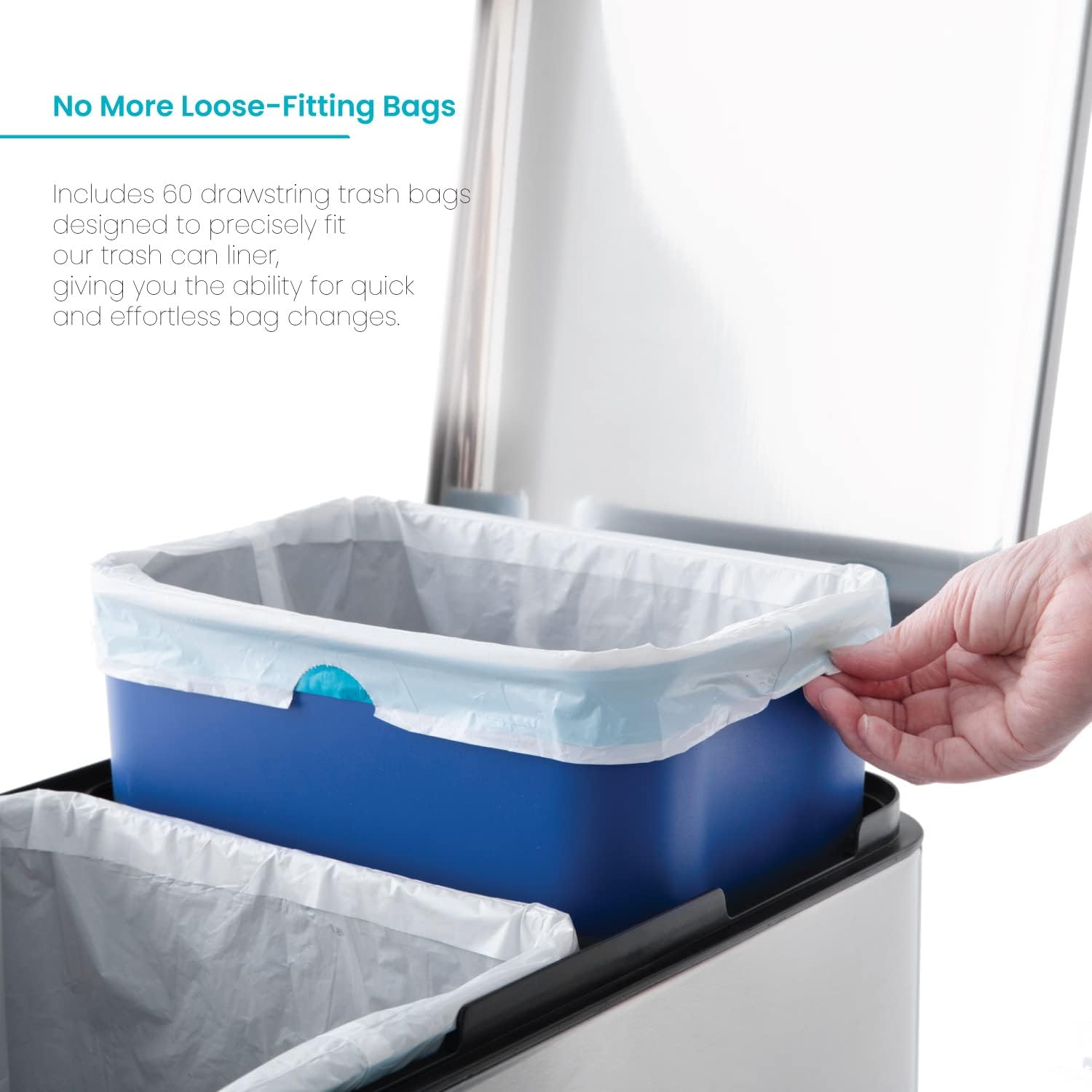 Home Zone Living 53 Gallon Kitchen Trash Bags with Drawstring Handles 60 Count