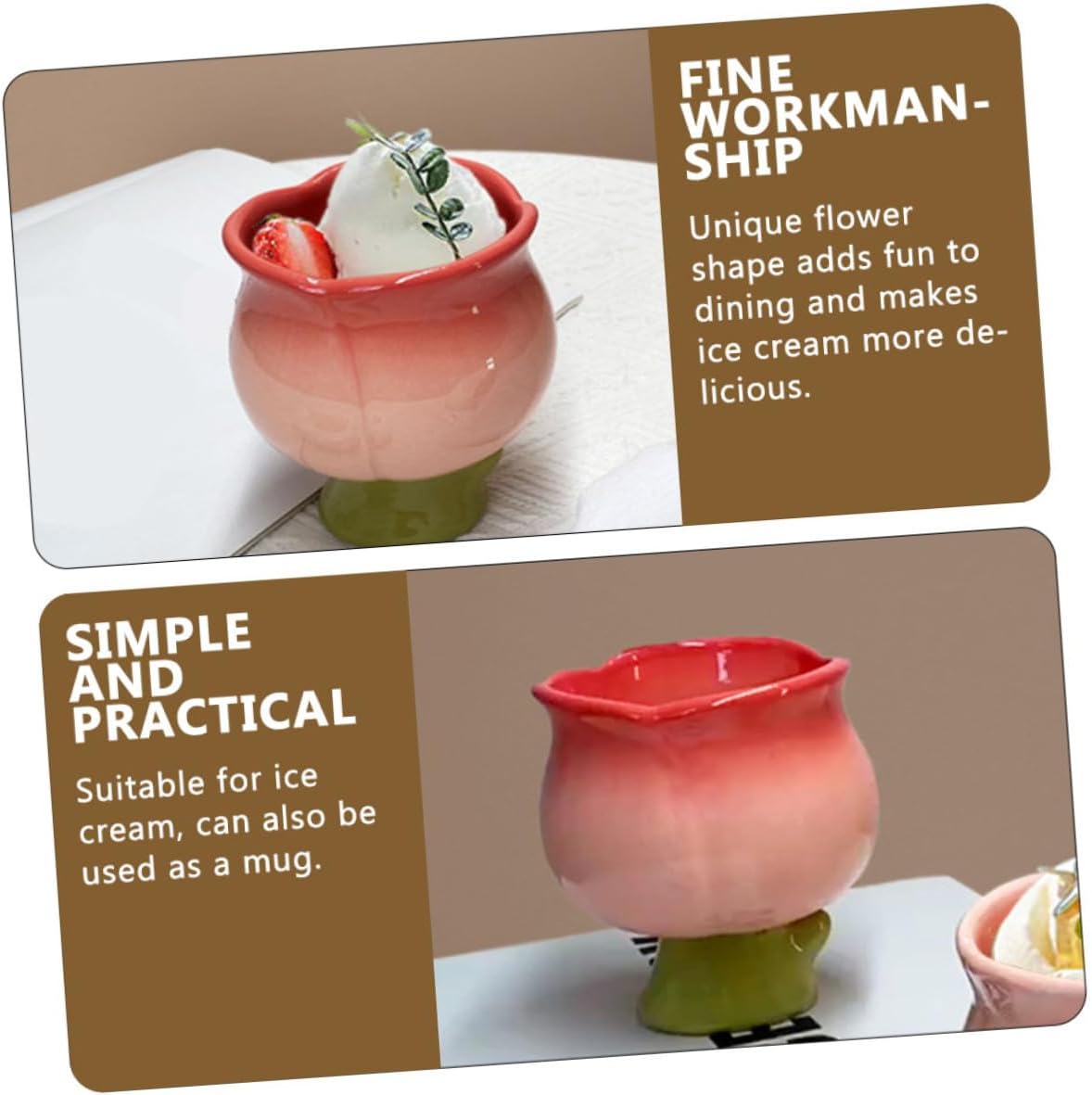 Elegant Tulip Ceramic Ice Cream Cup Multifunctional Mug