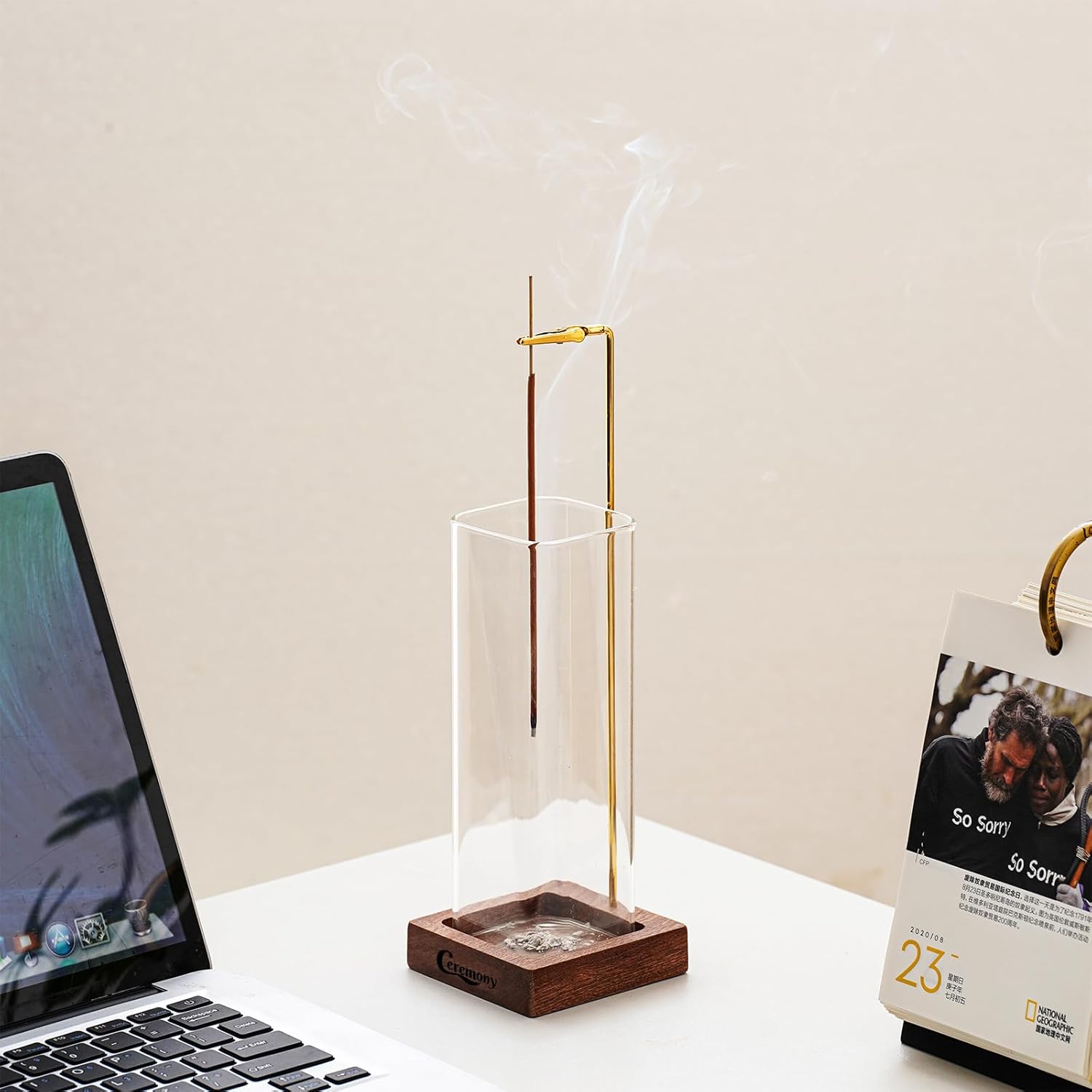 CEREMONY Incense Holder with Glass Ash Catcher and 20 Sticks