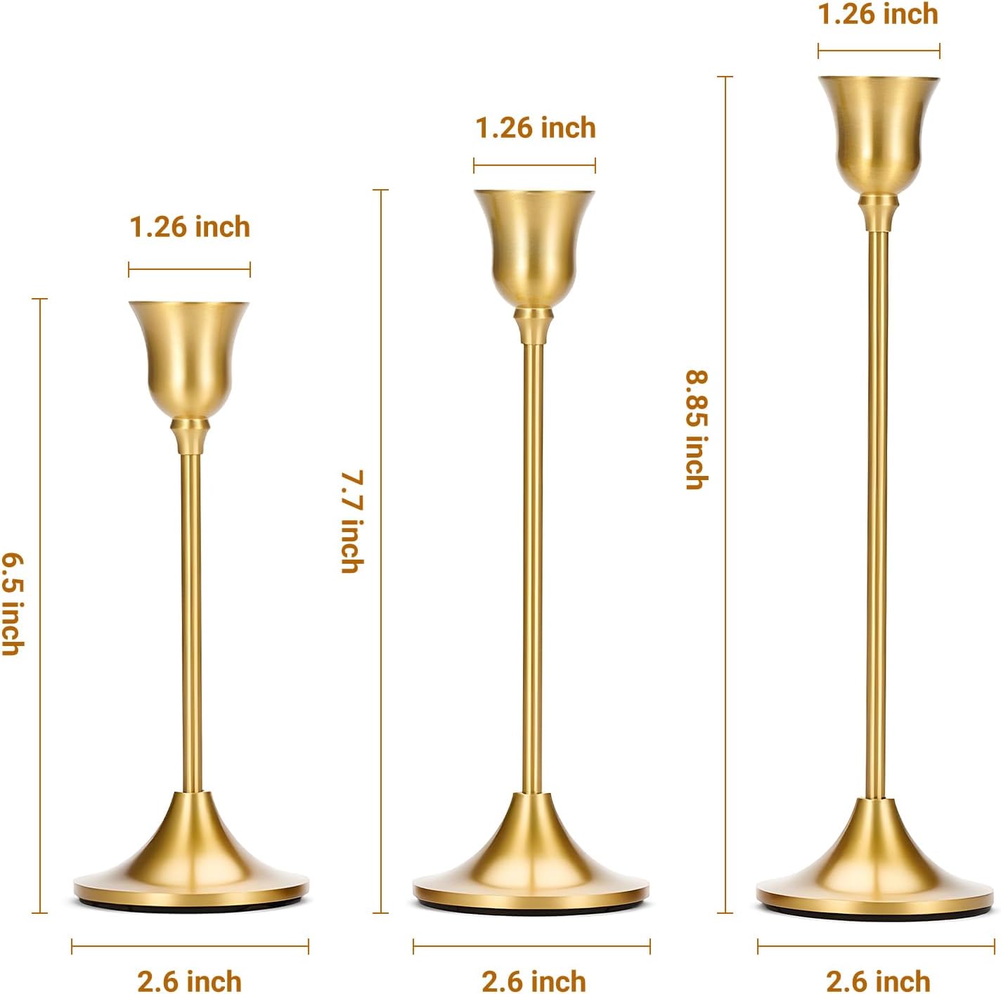 Tifanso 3PCS Brass Gold Candlestick Holders
