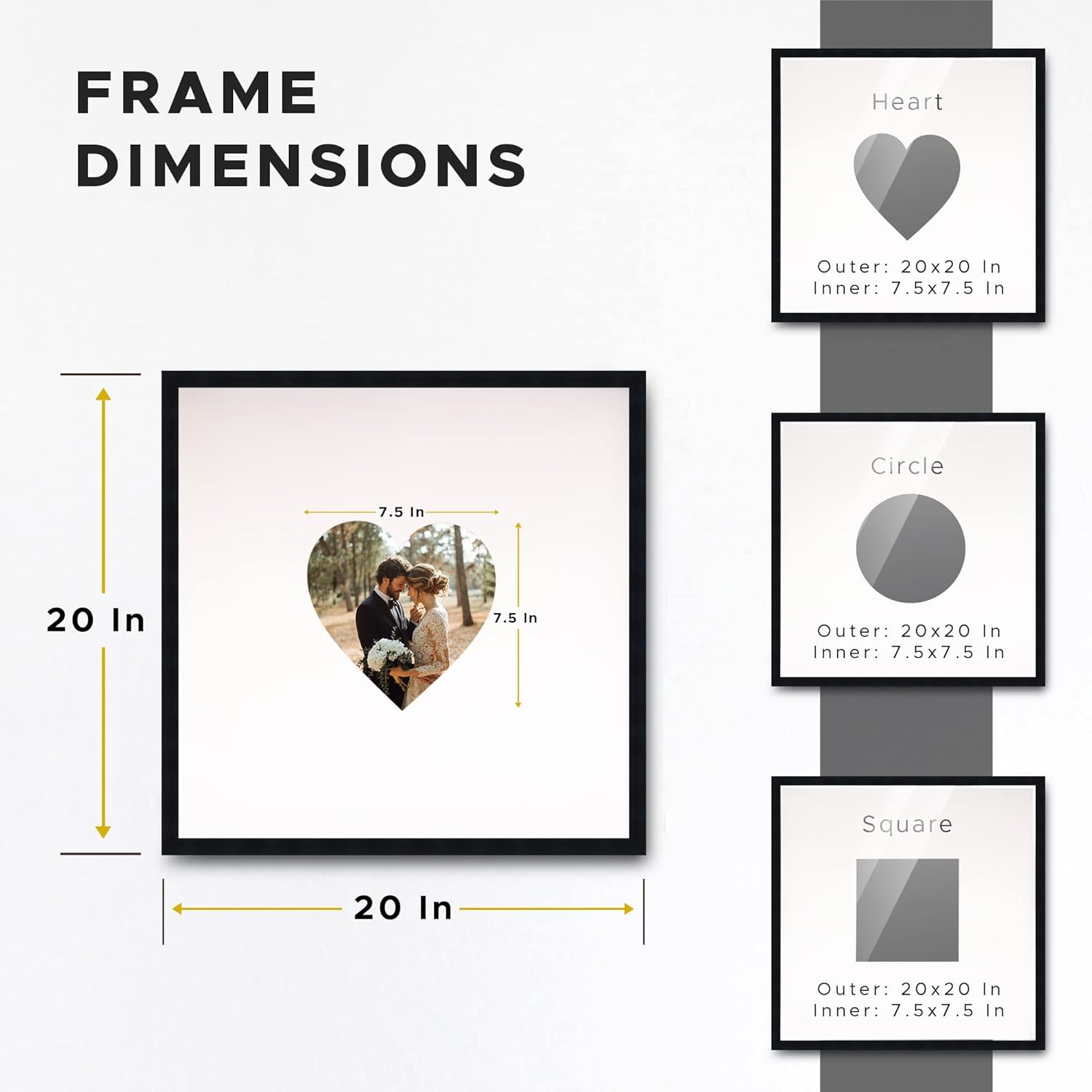 20x20 Square Black Signature Picture Frame with White Heart Mat