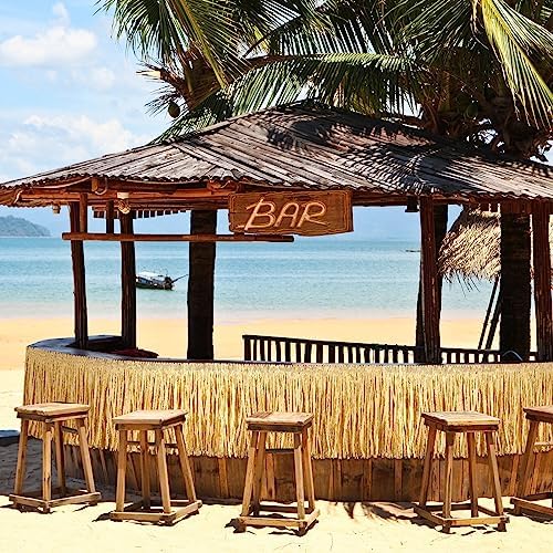 Mixweer 105 Ft Raffia Grass Table Skirt for Hawaiian Party