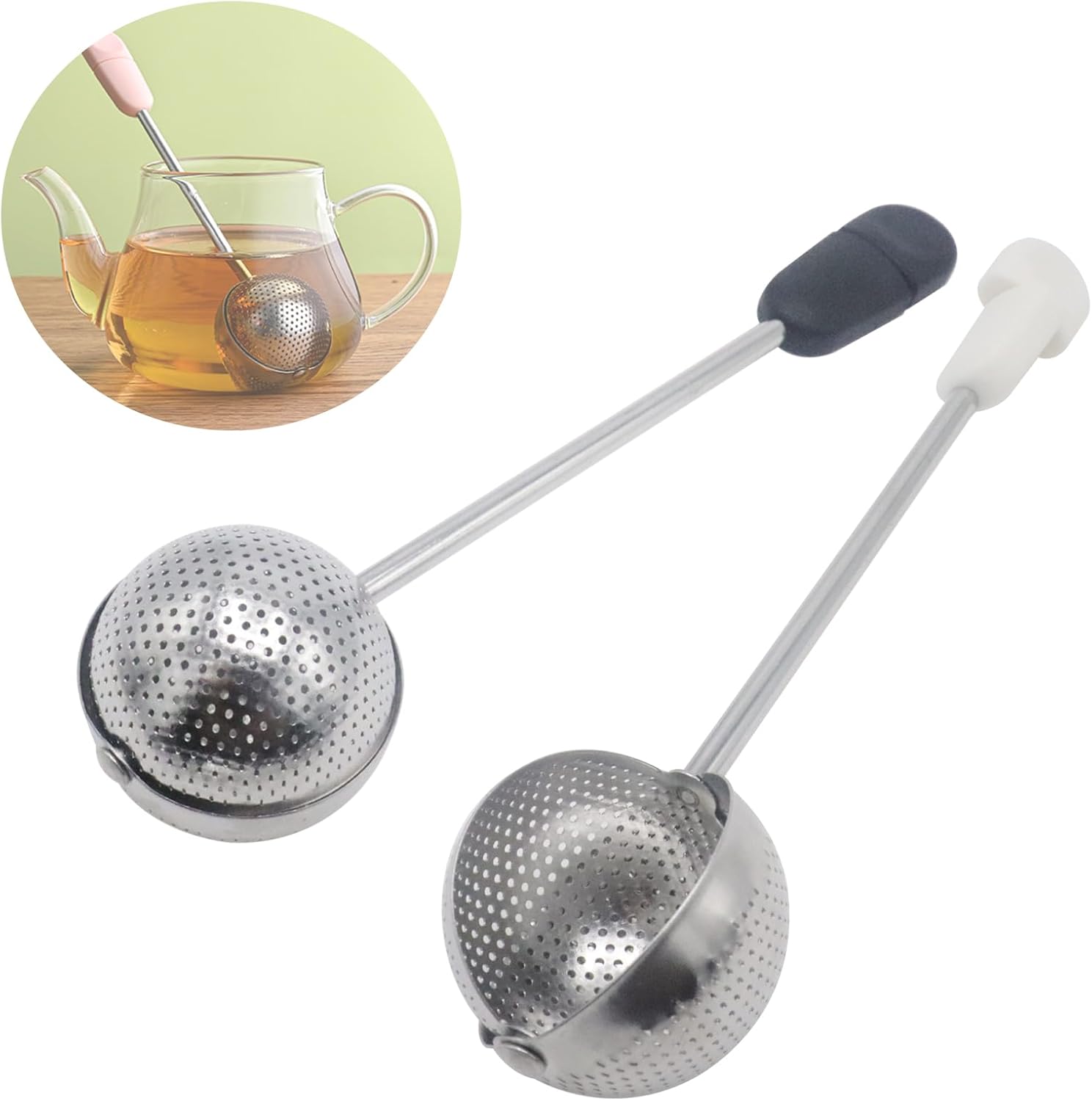 2 Pack Stainless Steel Mesh Tea Ball Infuser Black and White