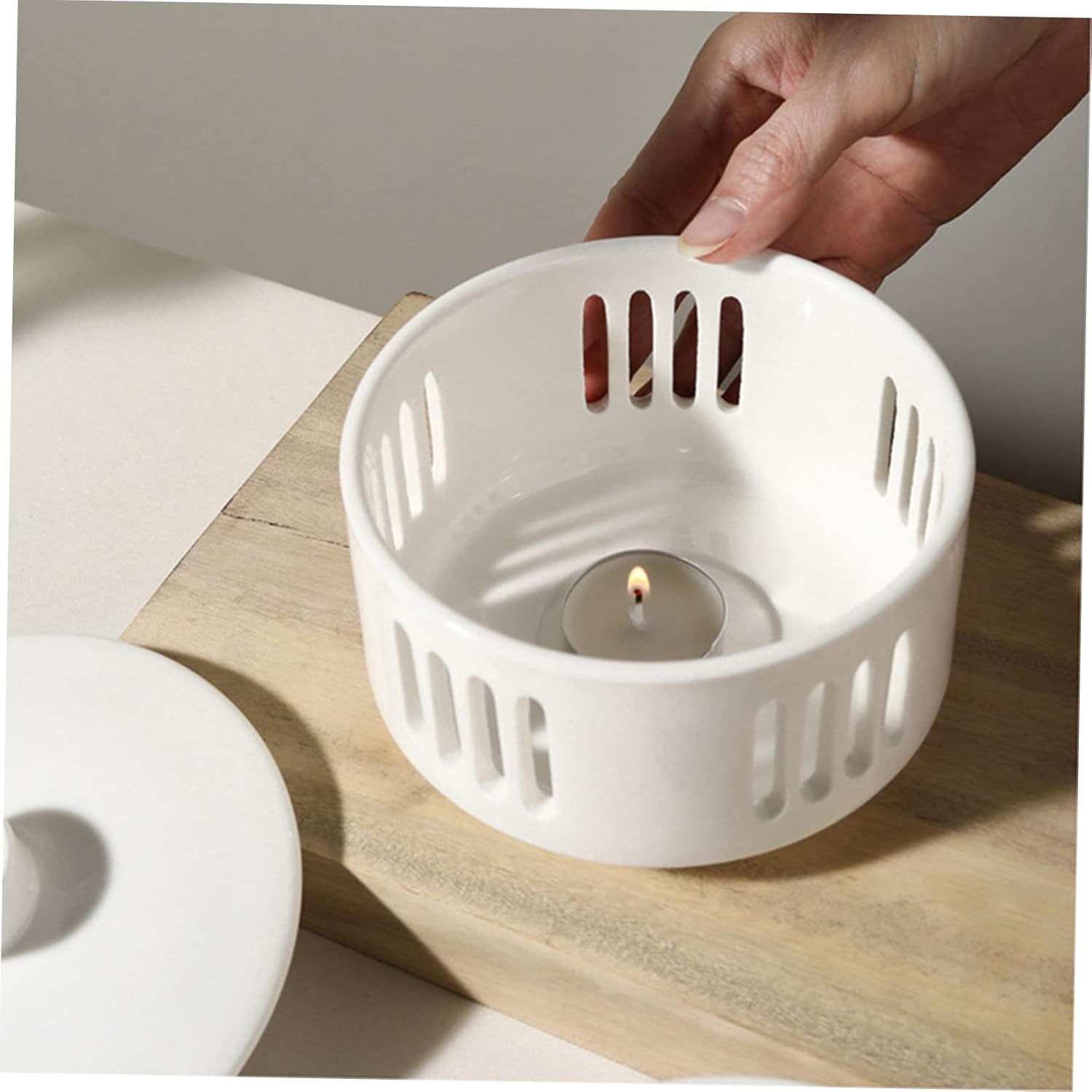 GLEAVI Ceramic Soup Stew Bowl with Lid and Heating Base