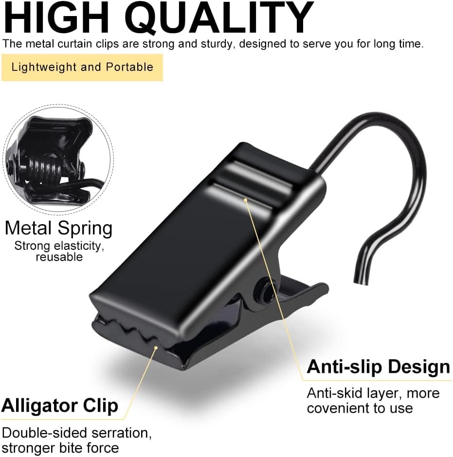 Curtain Clips with Hook 100 Pack Black Metal Hangers