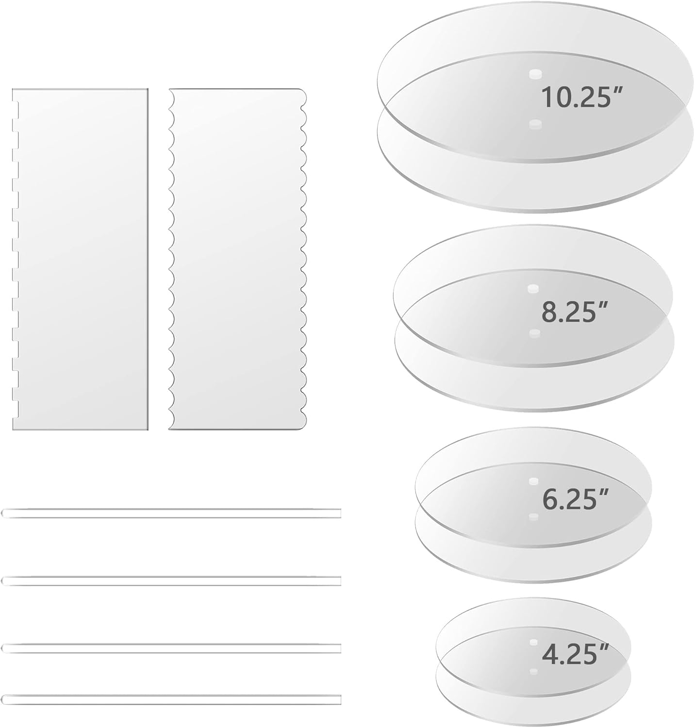 Boyun Acrylic Cake Discs with Icing Scraper and Center Dowel