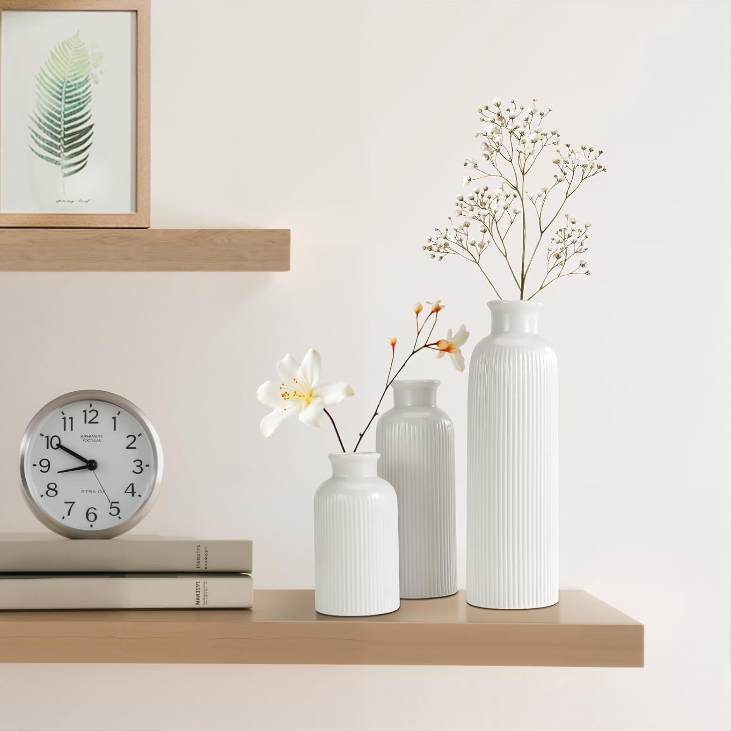 White Ceramic Vase Set of 3 Boho Modern Farmhouse Decor