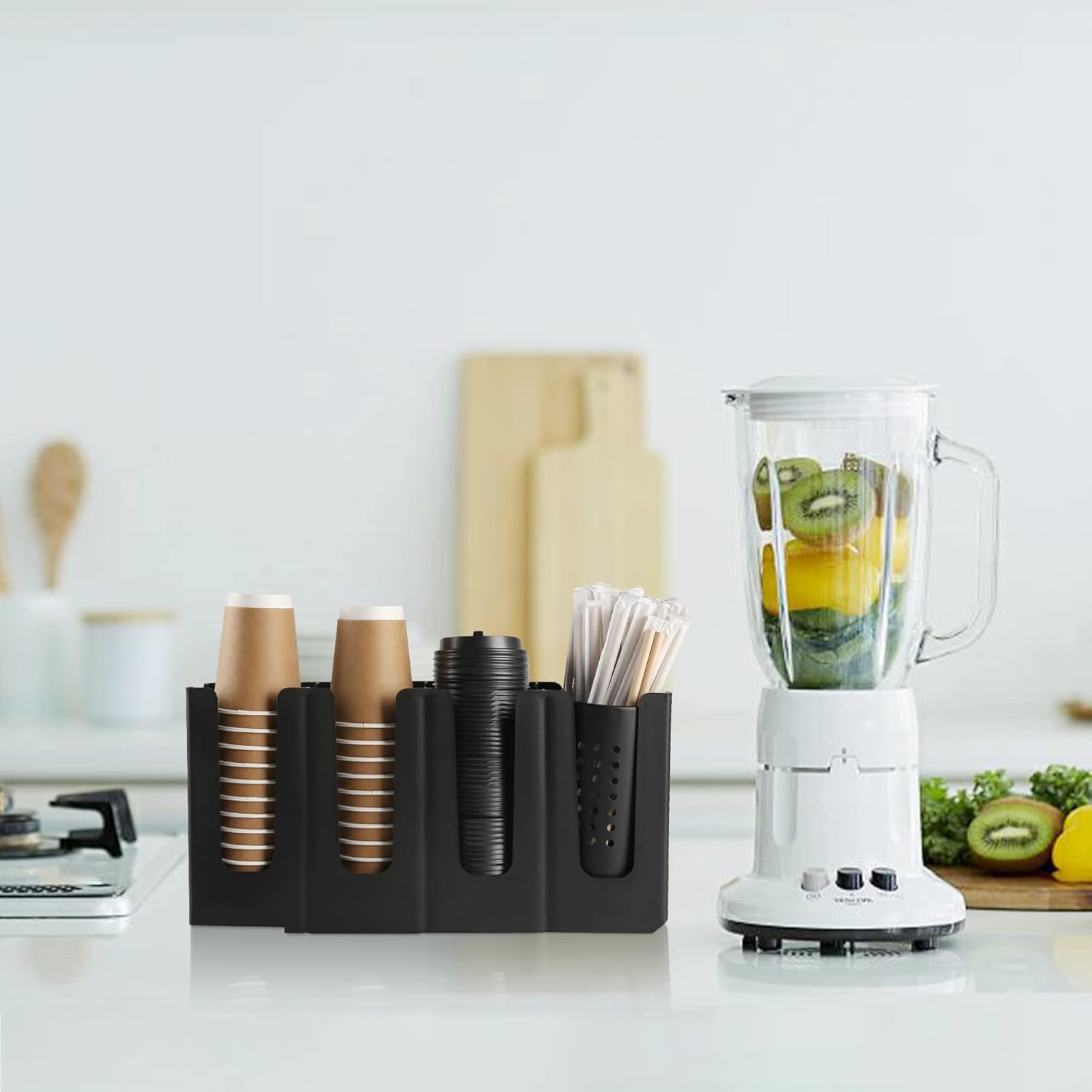 Cairondin Paper Cup and Lid Holder with Straw Organizer Black