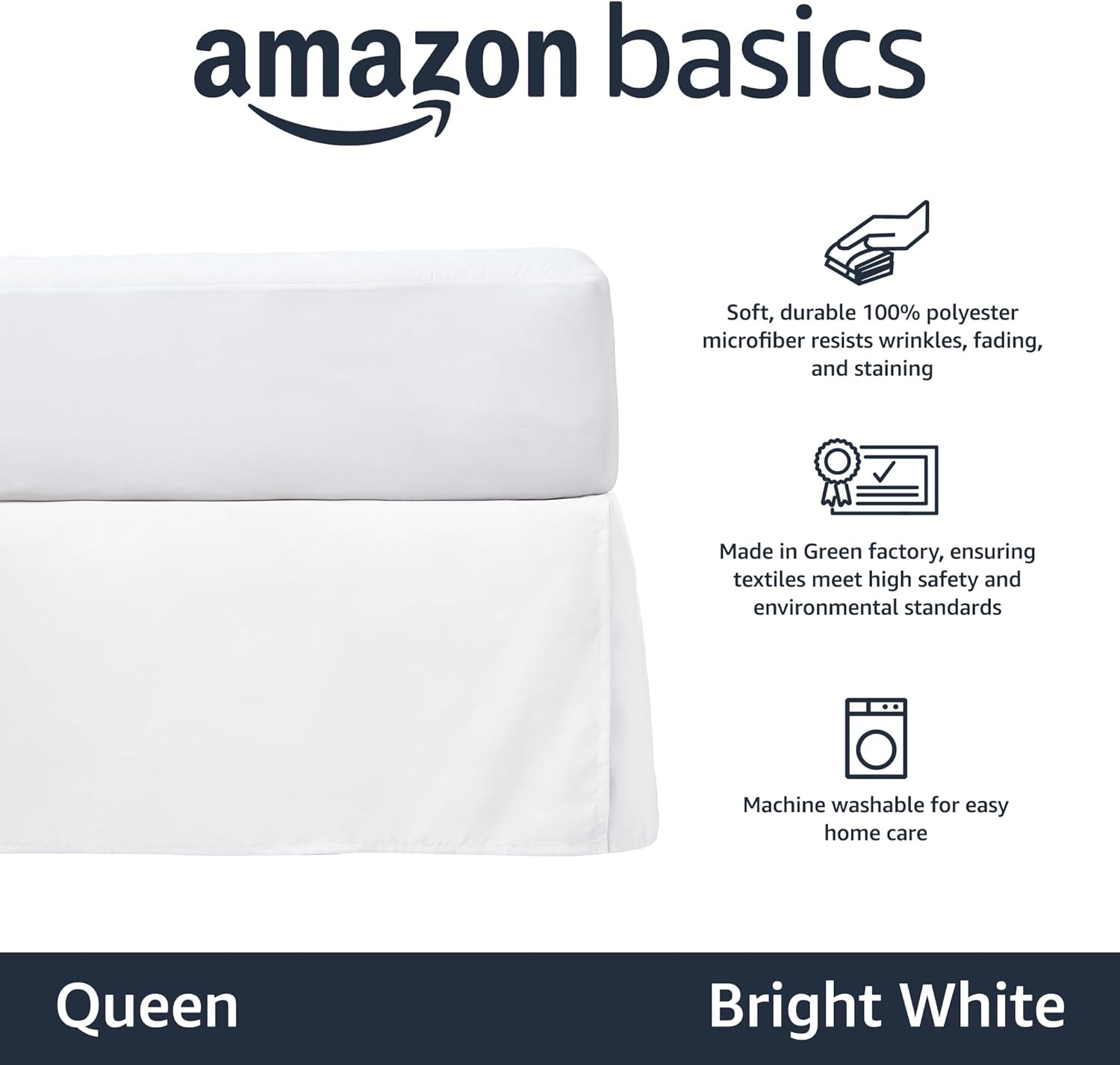 Amazon Basics Lightweight Pleated Bed Skirt Queen Bright White