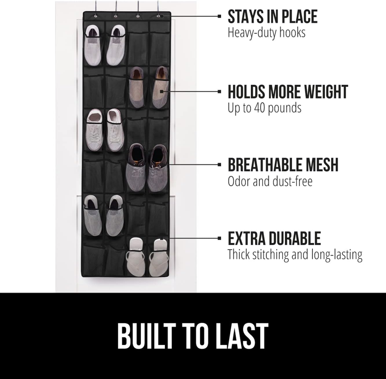 GORILLA GRIP Over the Door Shoe Organizer 24 Pockets