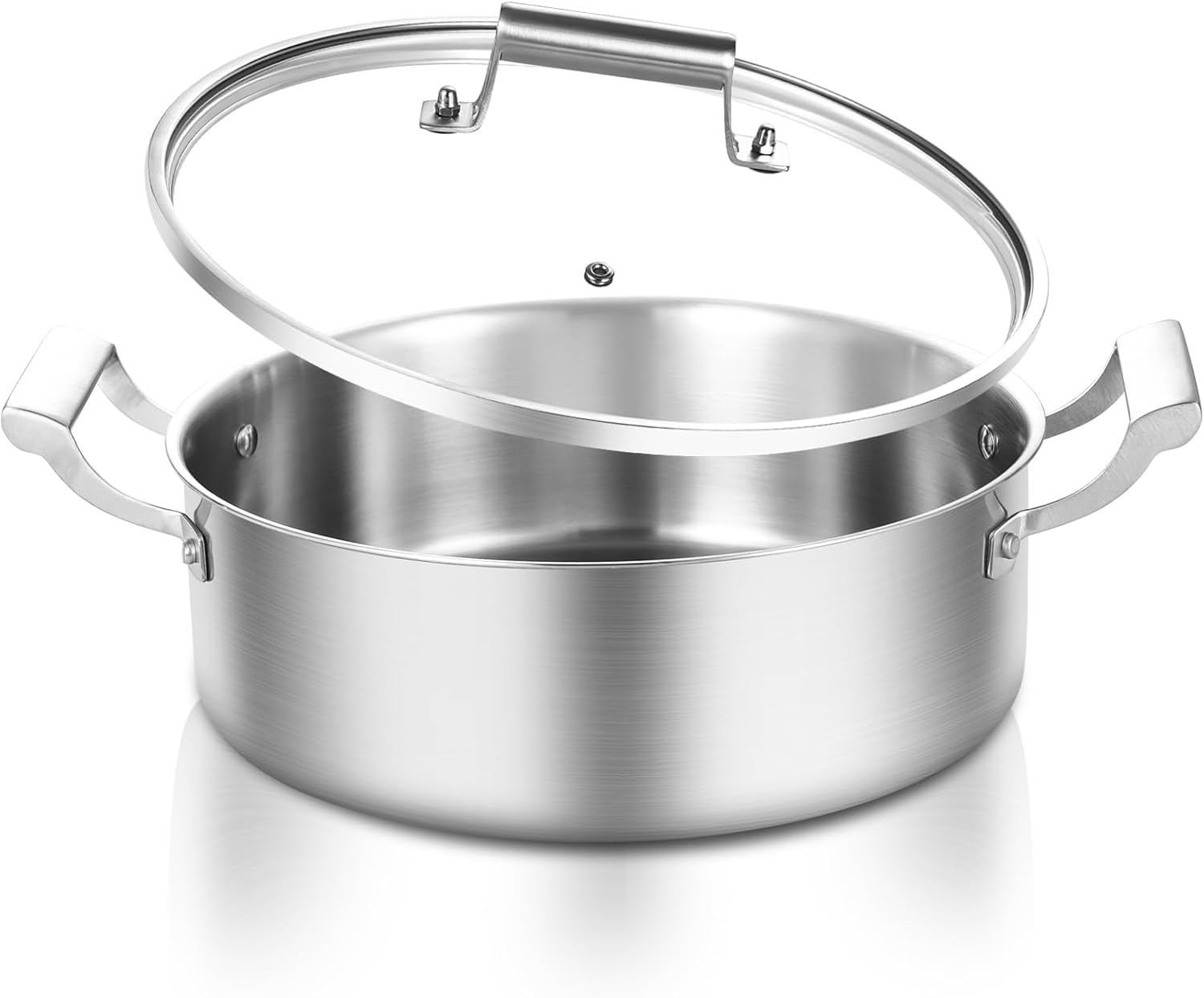 Delarlo 7QT Tri-Ply Stainless Steel Stock Pot with Glass Lid