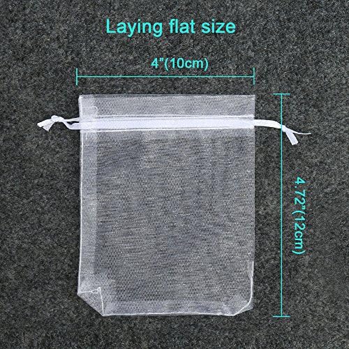 Hopttreely 100PCS Premium White Organza Bags for Wedding Jewelry Party Favors