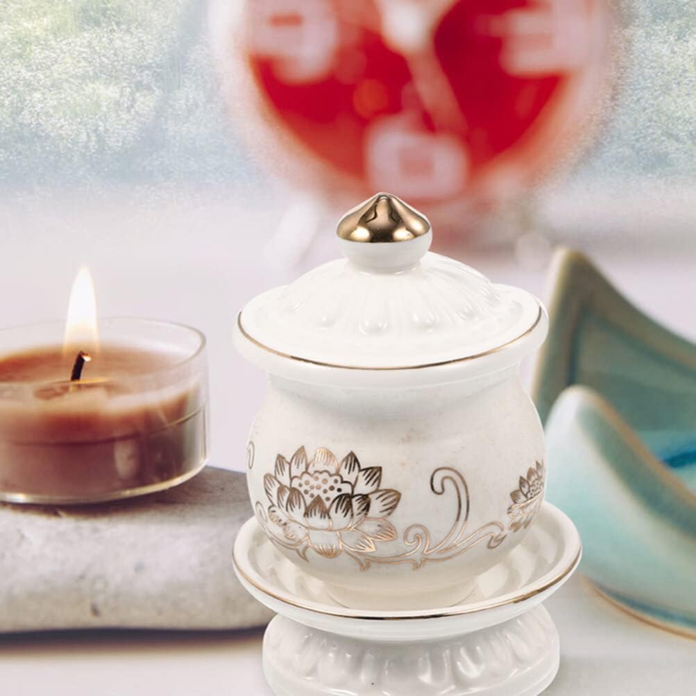 HOMSFOU Ceramic Lotus Water Offering Cups 2pcs