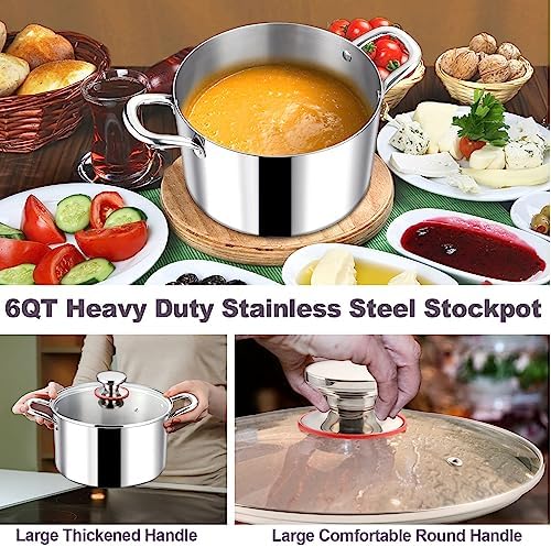 LIANYU 6QT Stainless Steel Stockpot with Lid