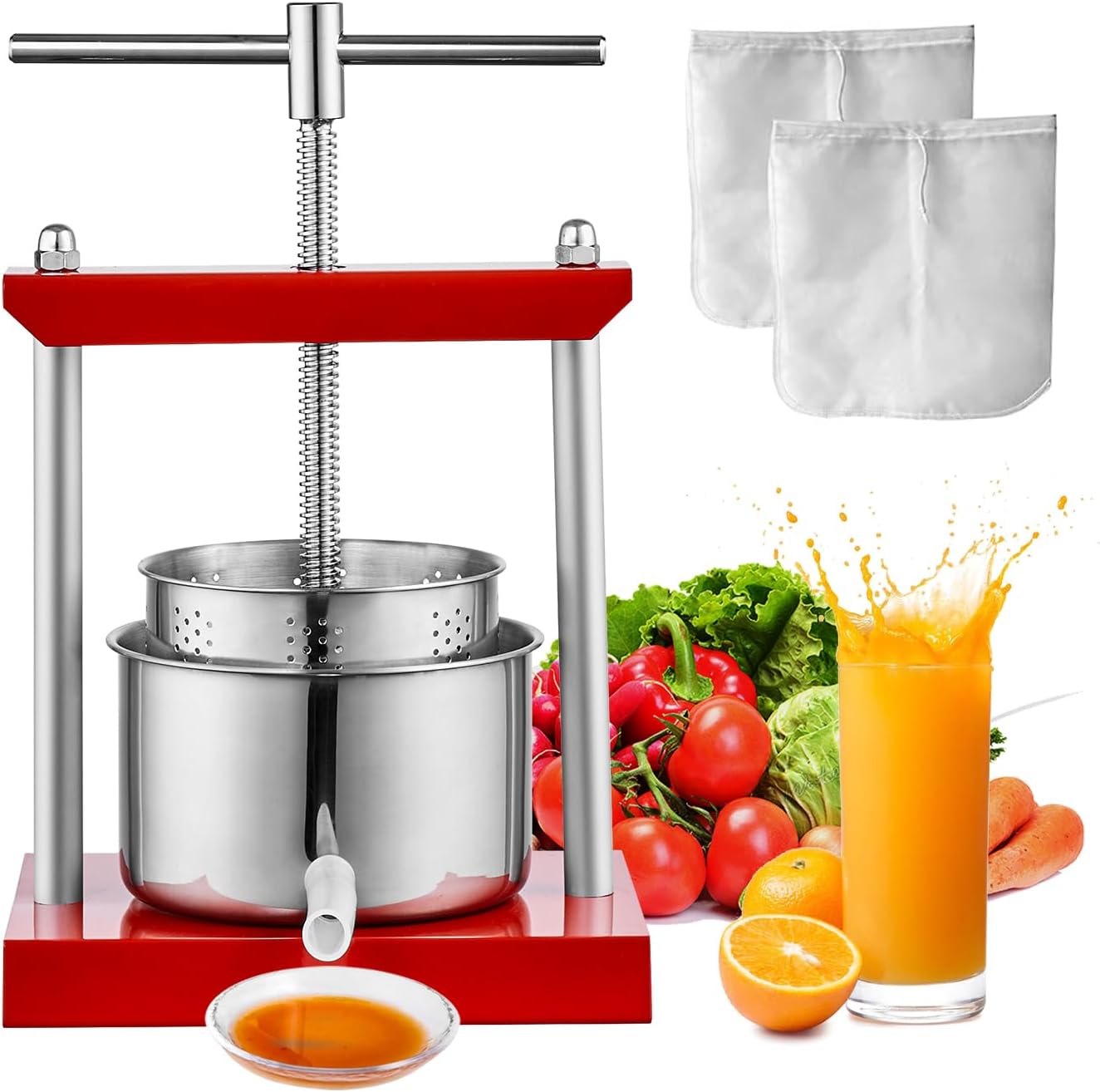 VEVOR Manual Wine Press 2L with Dual Barrels and T-Shaped Handle