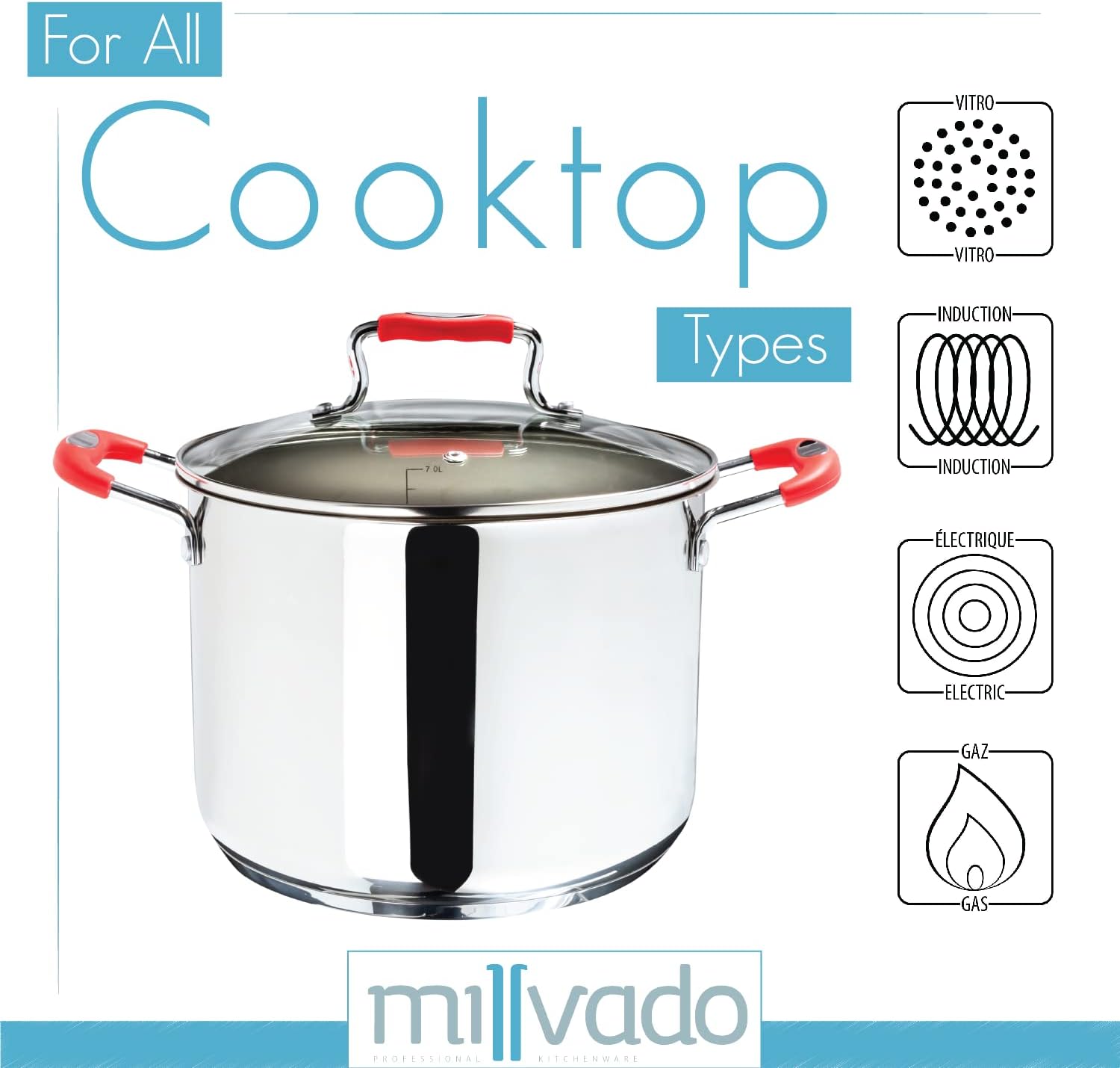 Millvado 6 Quart Stainless Steel Stock Pot with Glass Lid