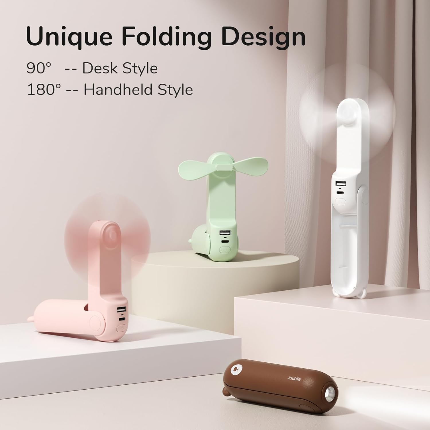JISULIFE 3 IN 1 USB Rechargeable Mini Fan with Flashlight and Power Bank