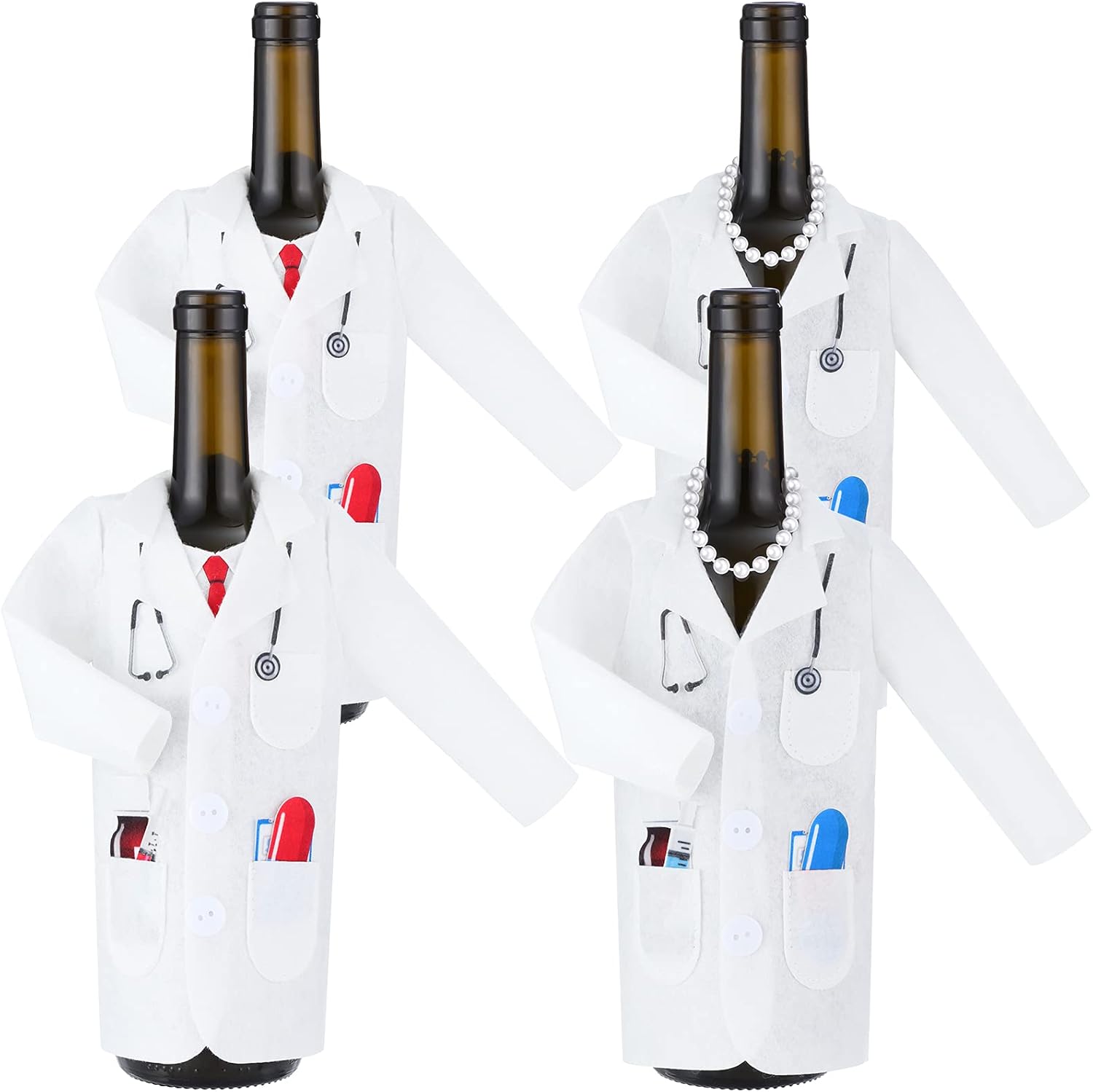Cunhill 4 Pcs White Coat Wine Bag Set