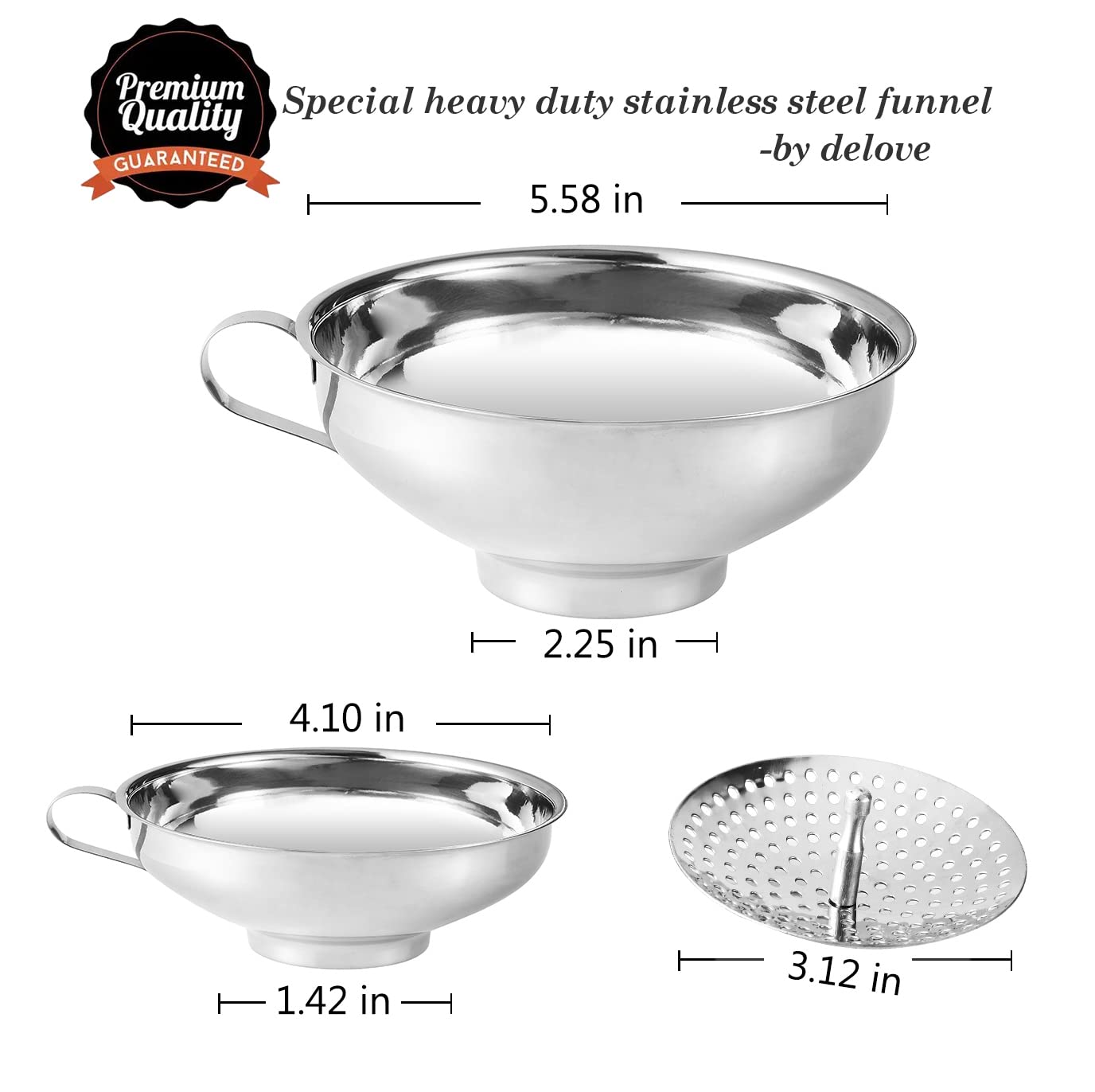Delove Canning Funnel Set with Strainer - 3 Pack for Mason Jars