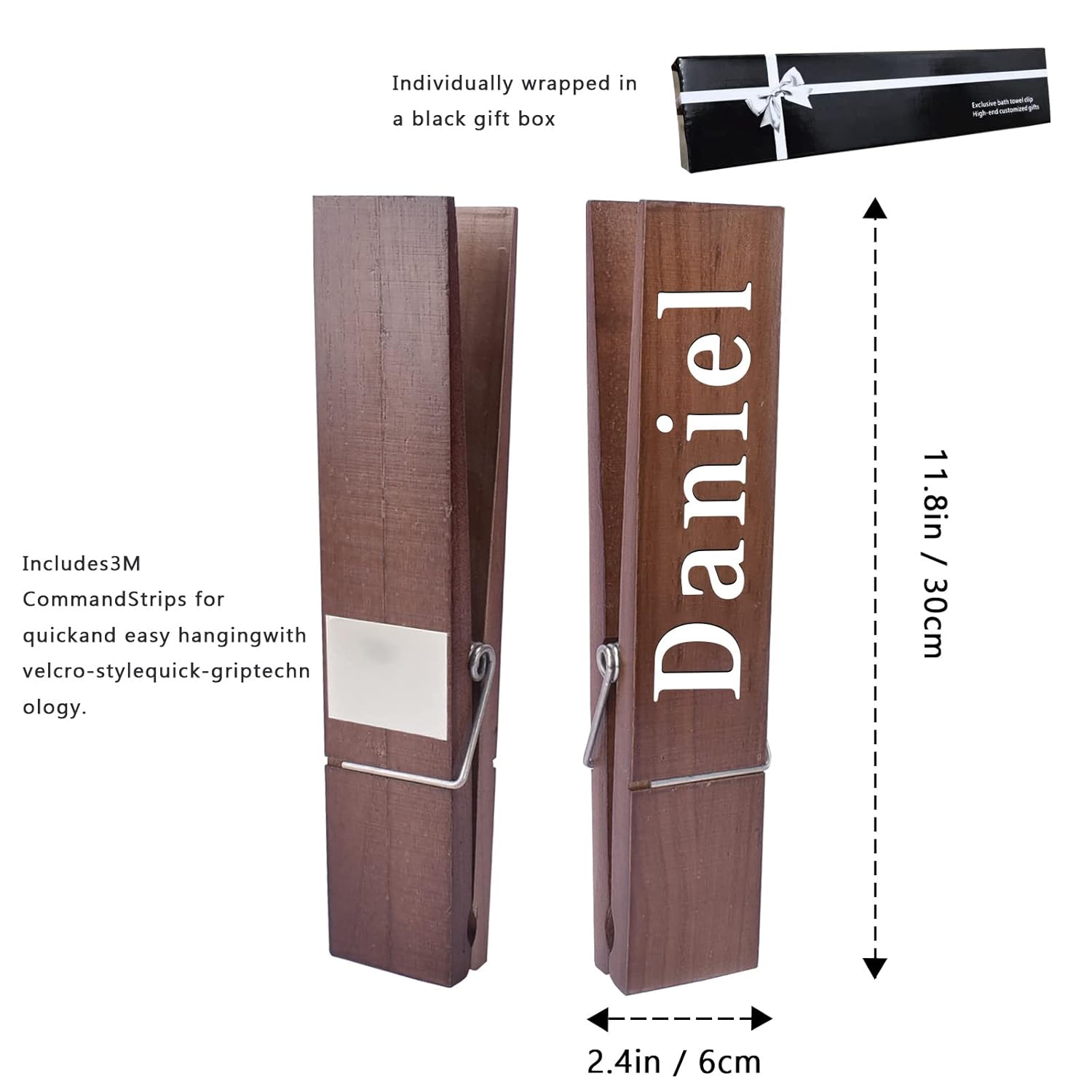 Custom Towel Hooks with Personalized Name Wooden Clothespins