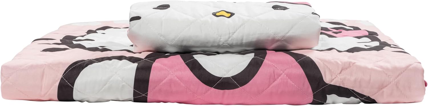 Jay Franco Hello Kitty Pink Stripes Hearts Twin Quilt Set