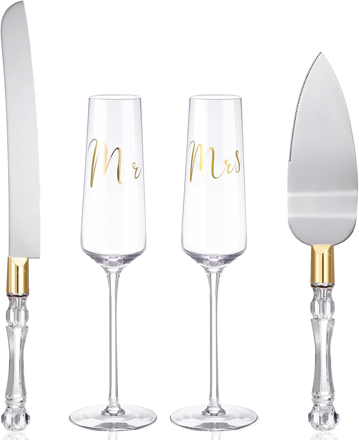 Boao 4 Piece Wedding Toasting Flutes and Cake Server Set