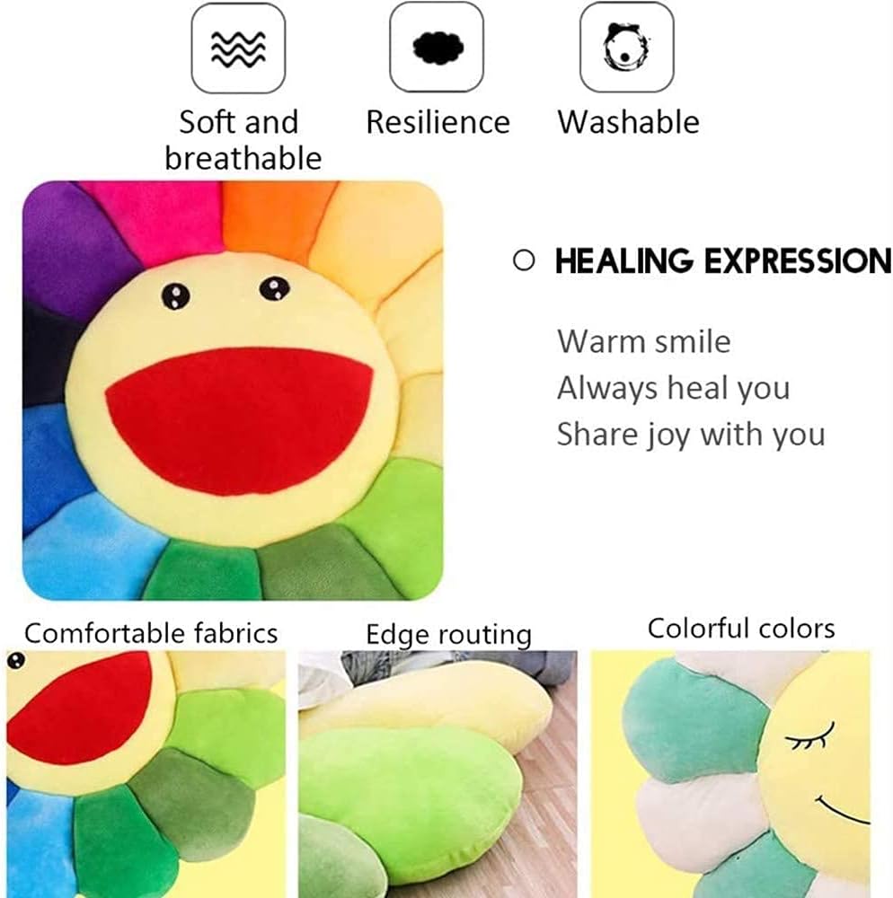 SNEPOO Smile Face Plush Rainbow Floor Pillow