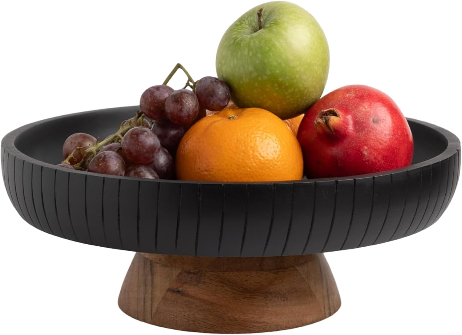 Lavauk Mango Wood Fruit Bowl with Black Pedestal