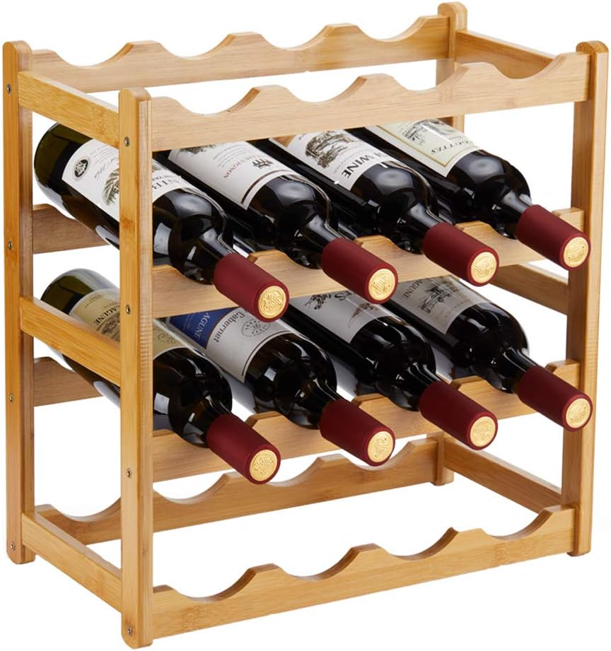 Bamboo Wine Rack with 4 Tiers for 16 Bottles