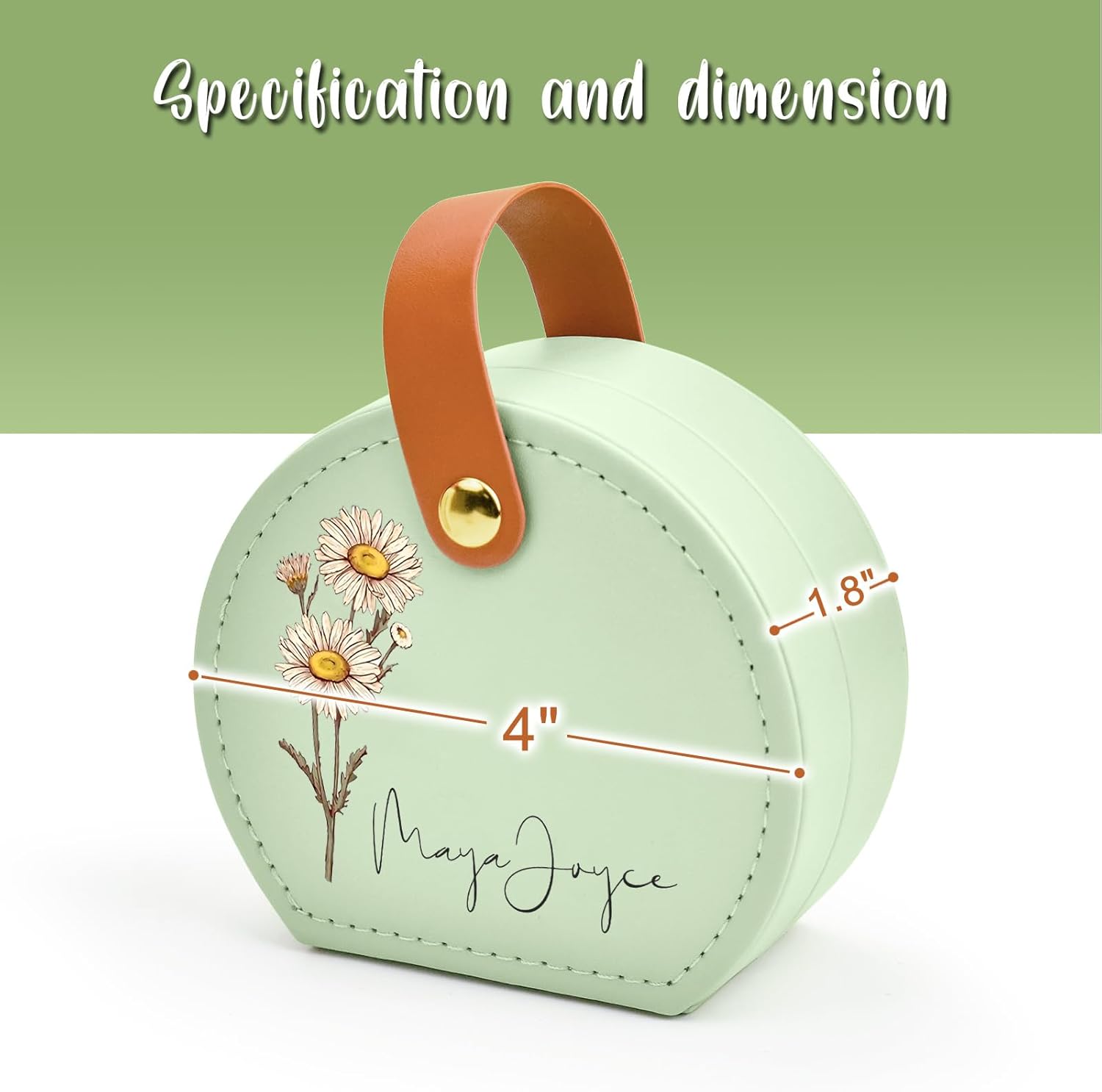 Personalized Leather Jewelry Box with Name and Birth Flower