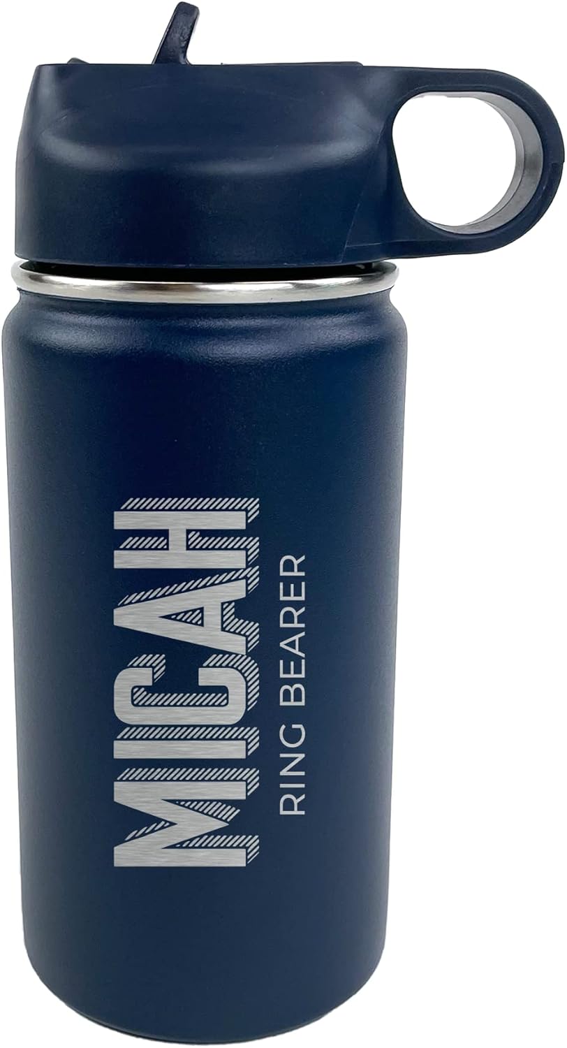 The Crafty Engineer Personalized Flower Girl and Ring Bearer Water Bottle Navy