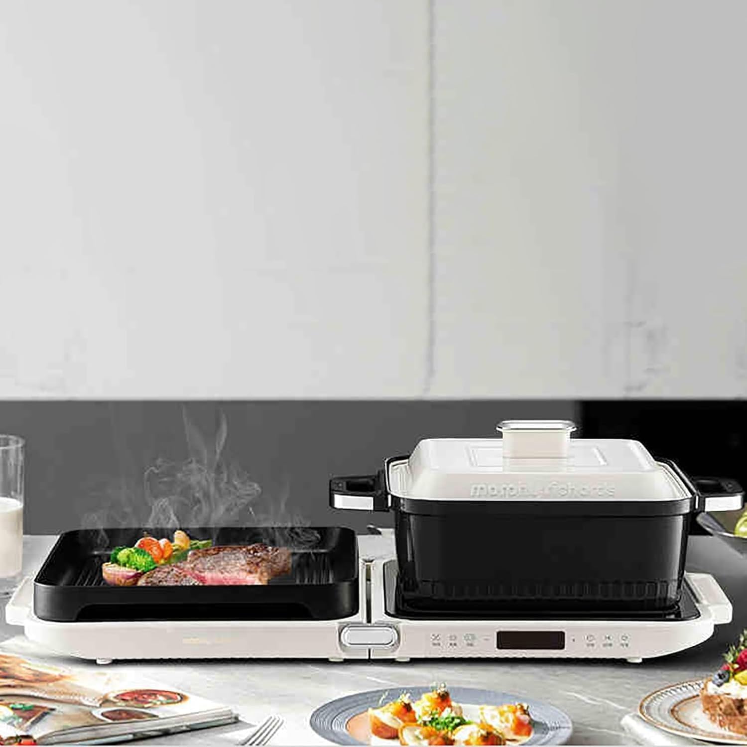 Electric Indoor Grill Hot Pot with 2100W Power and 4 Heat Levels