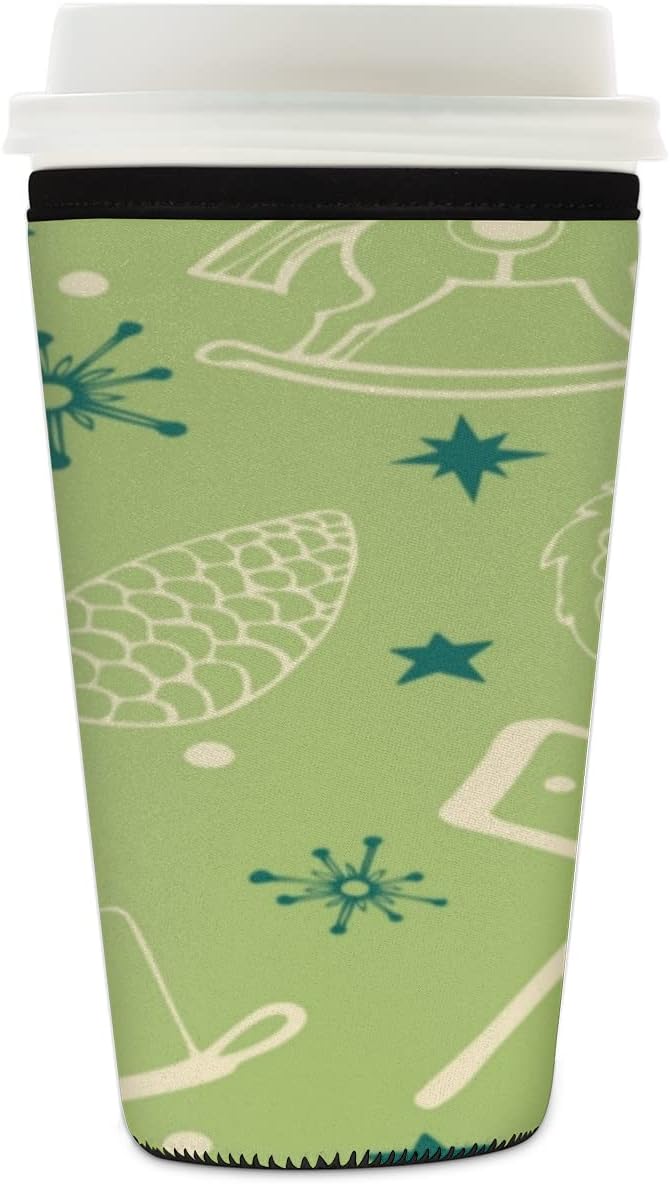Candle Christmas Tree Iced Coffee Sleeve 30-32 oz Reusable Neoprene