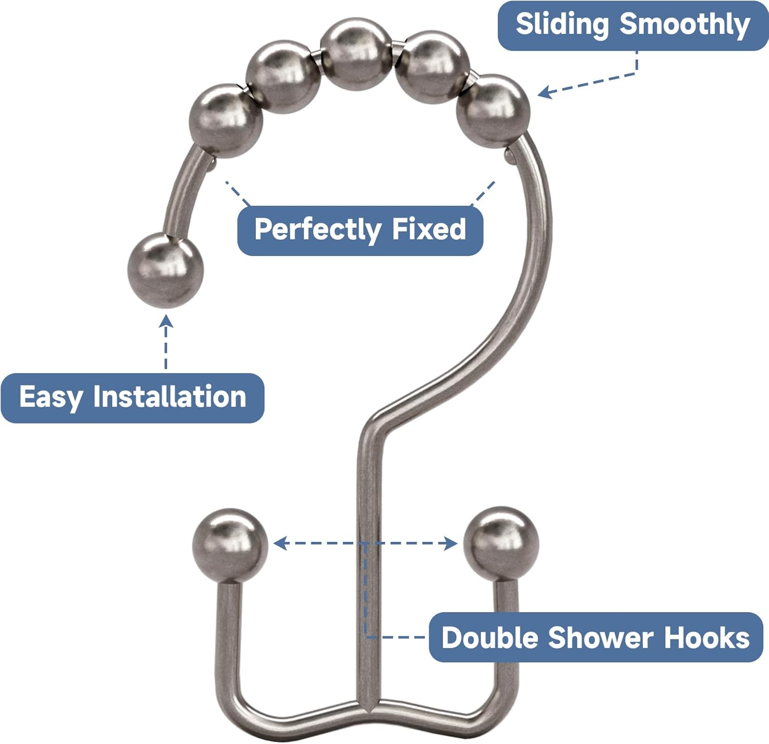 Titanker Shower Curtain Rings Set of 12 with Double Glide Hooks