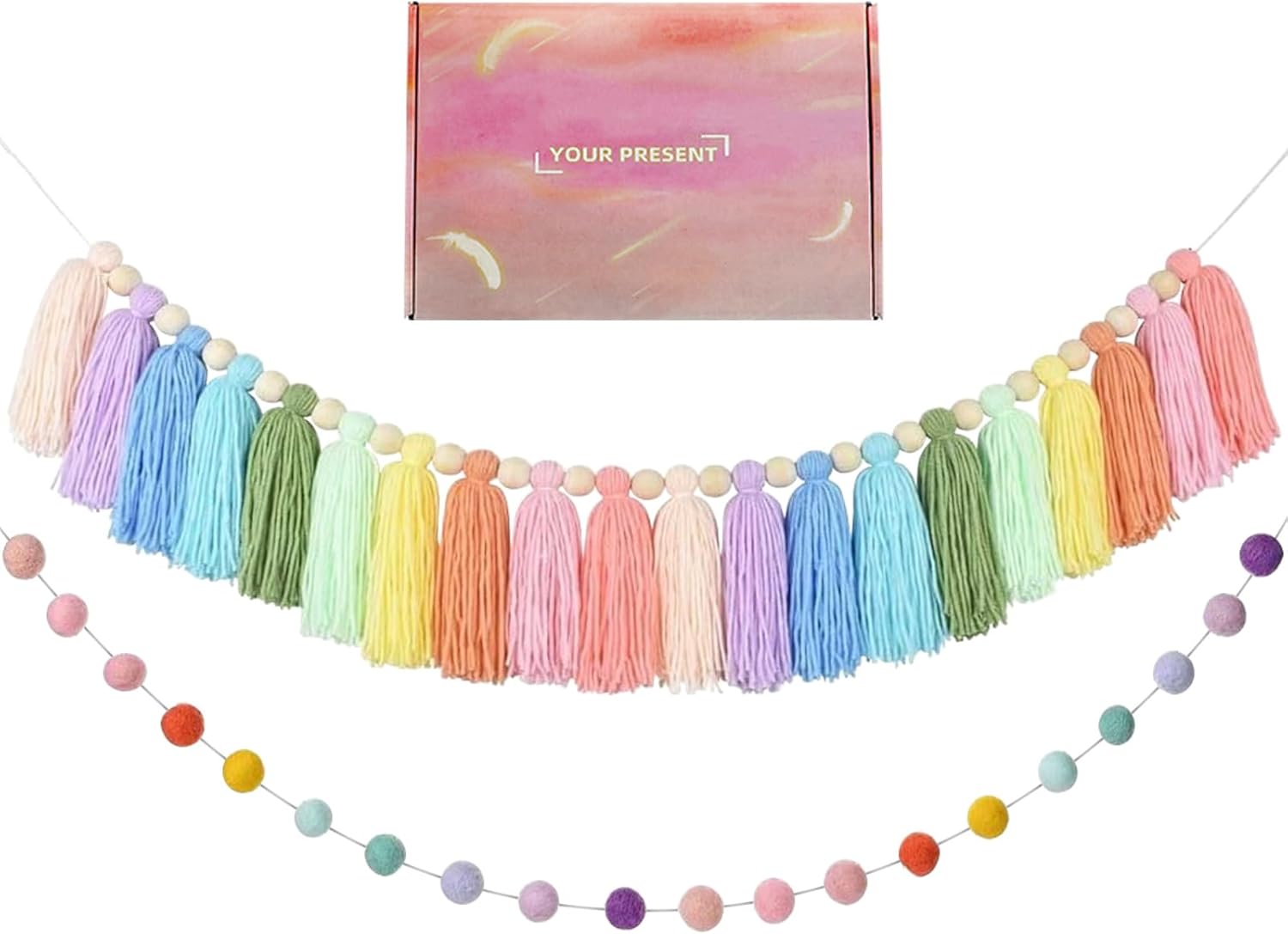 2pcs Boho Tassel Garland with Pom Pom and Felt Balls