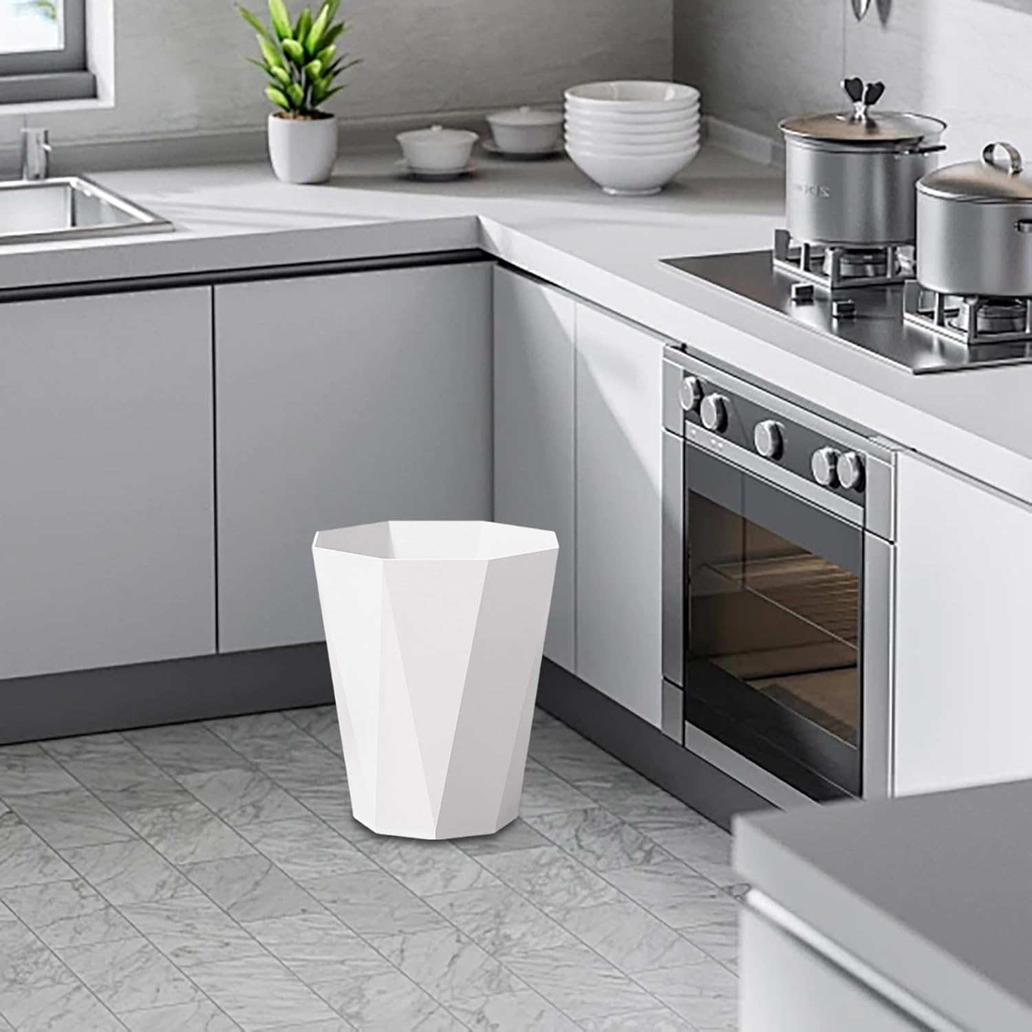 Polygon Small Trash Can Modern Geometric Wastebasket