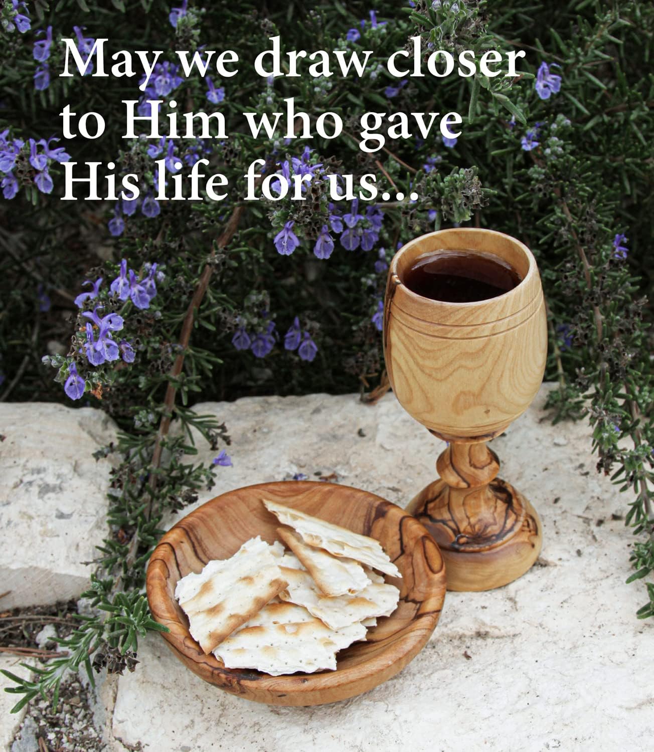 Hand-Carved Olive Wood Communion Cup with Bread Tray