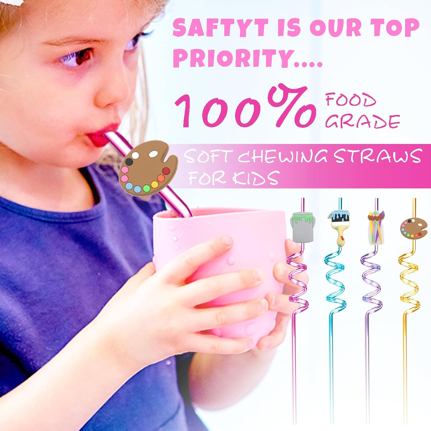 24 Reusable Art Straws with 2 Cleaning Brushes