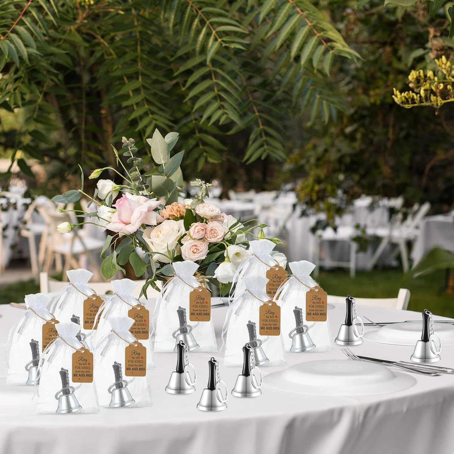 Lounsweer Silver Wedding Kissing Bells Set 48pcs