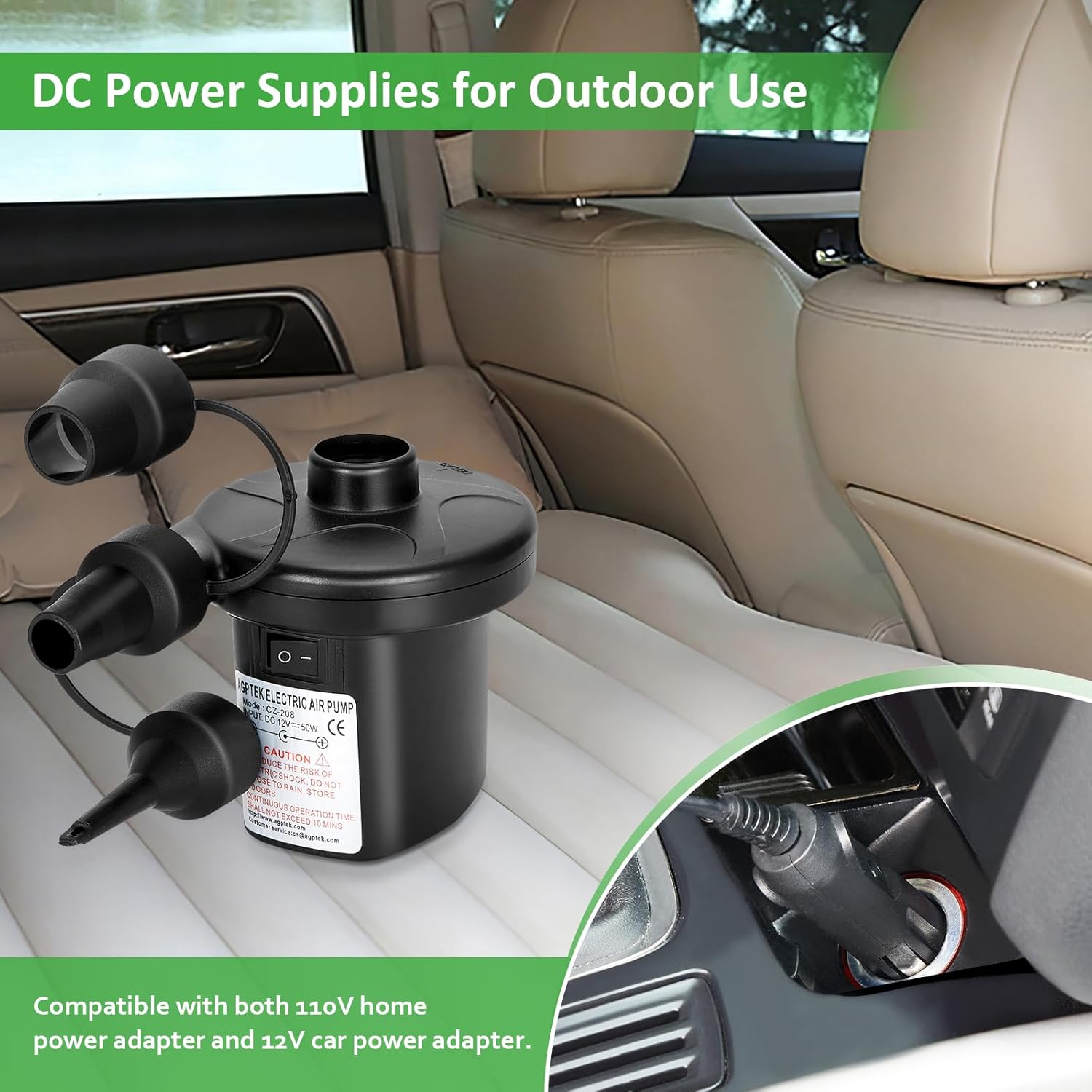 AGPTEK Electric Air Pump with 3 Nozzles