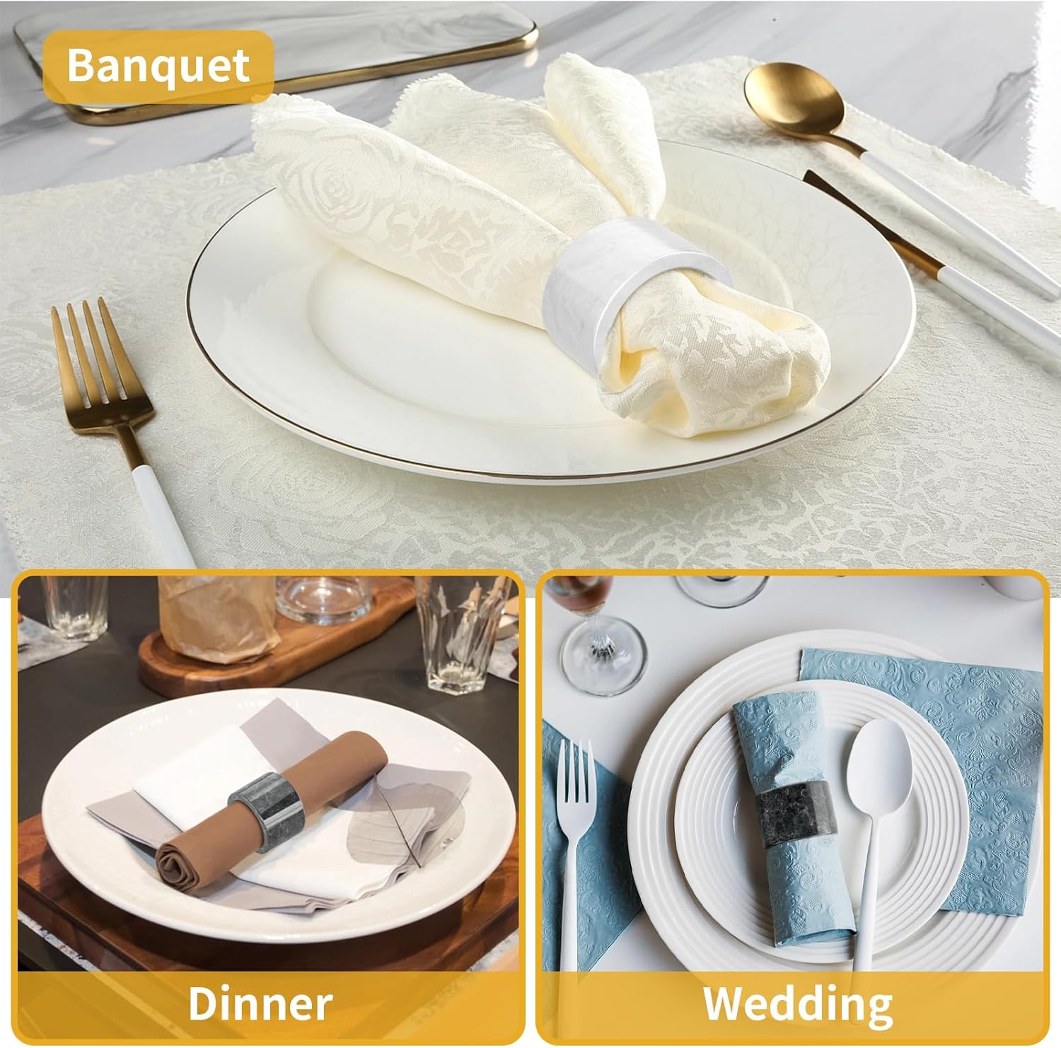 Thanksgiving Napkin Rings - Set of 6 Marble Black
