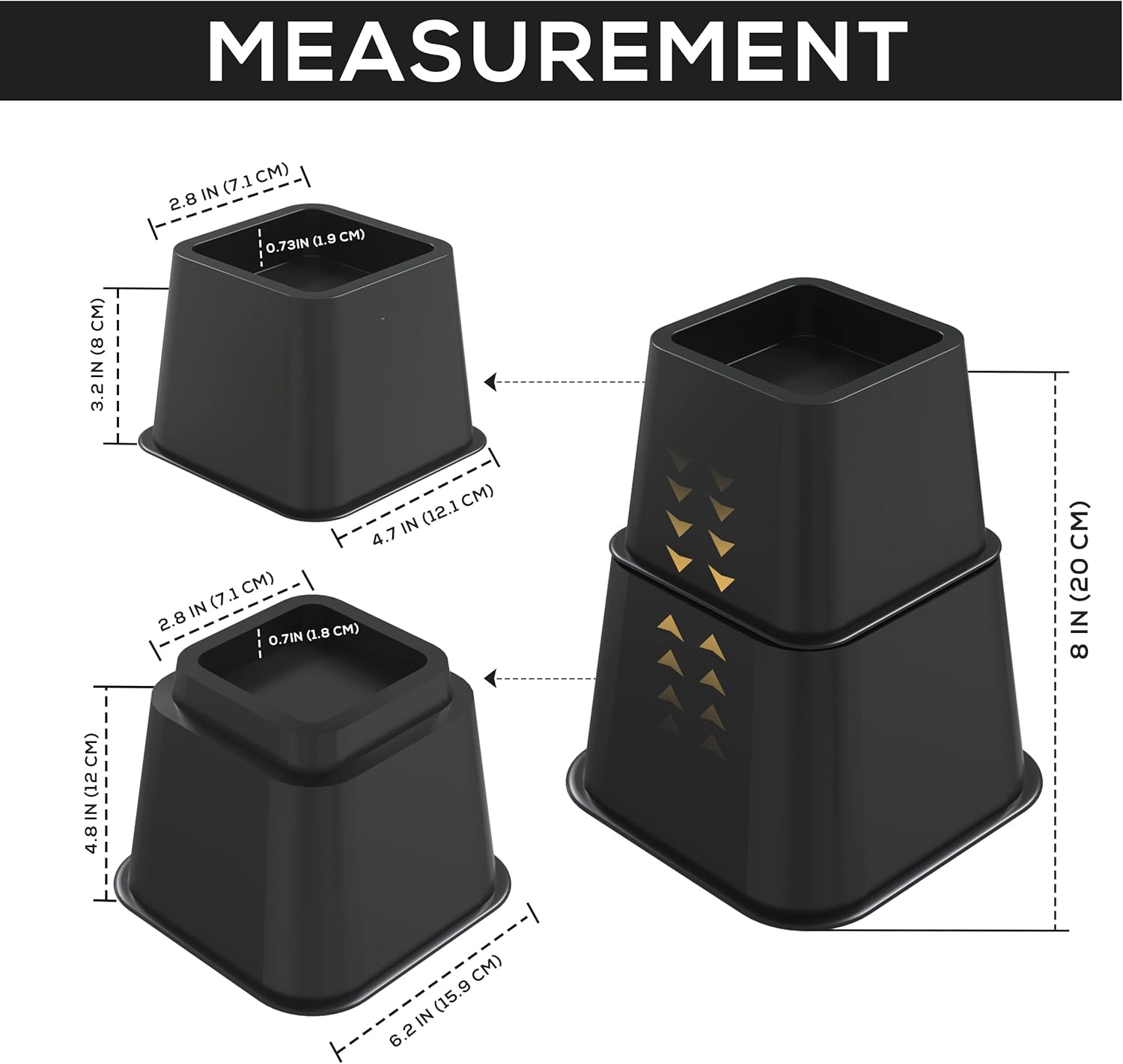 Utopia Bedding Bed Risers Set of 4 Black 3 5 8 Inch