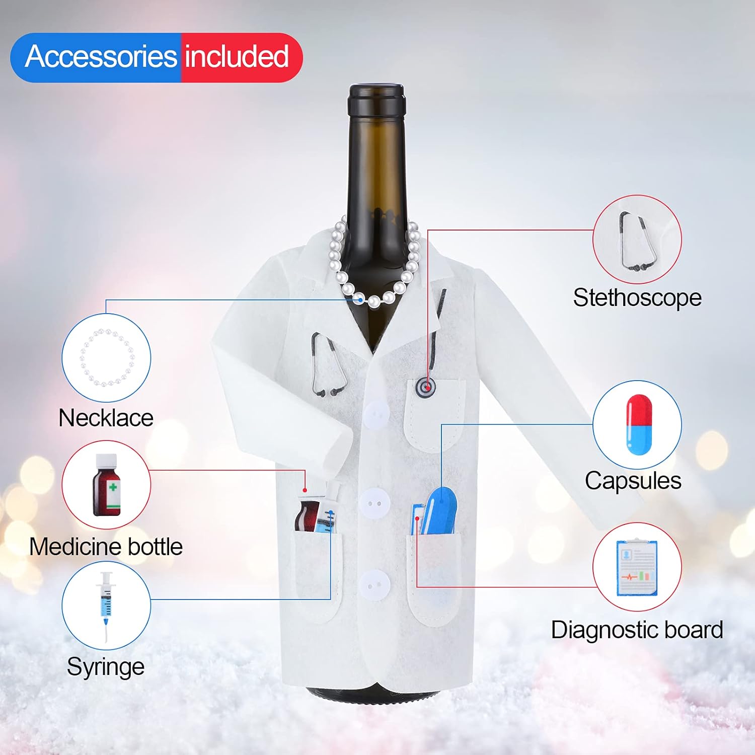 Cunhill 4 Pcs White Coat Wine Bag Set