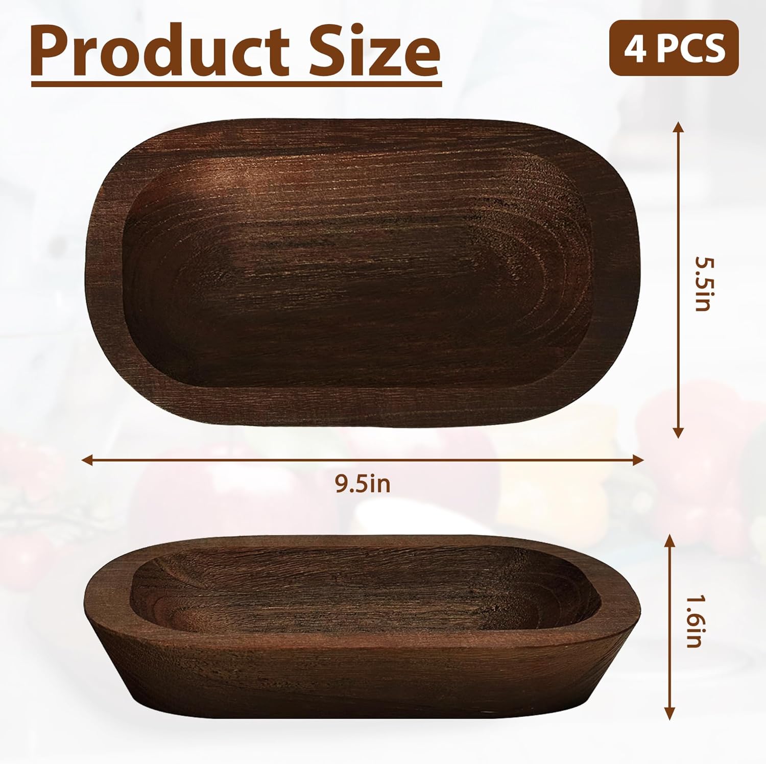 Royxen 4 Pack Wooden Dough Bowl Set Brown Rustic
