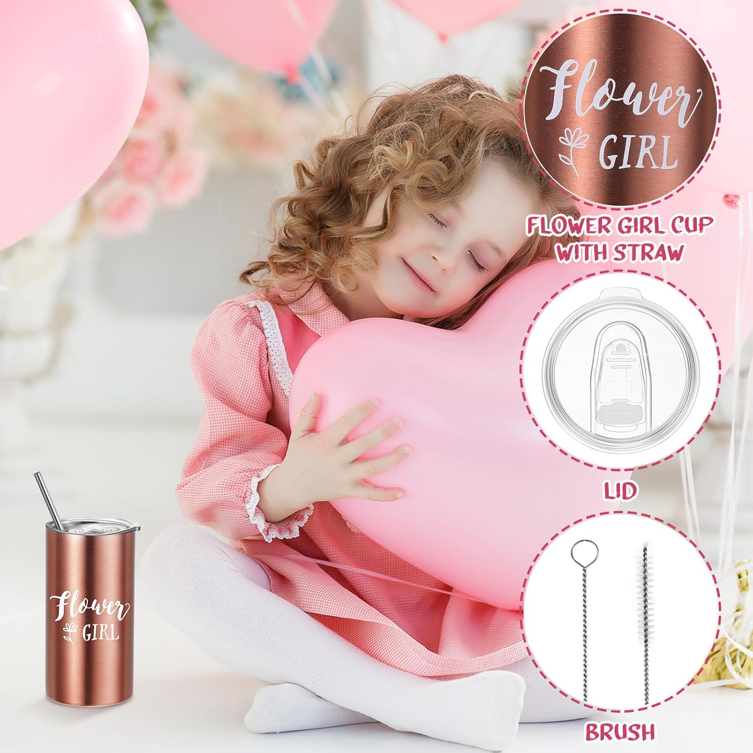 Sieral 9 Pcs Flower Girl Wedding Gift Set Pink Retro
