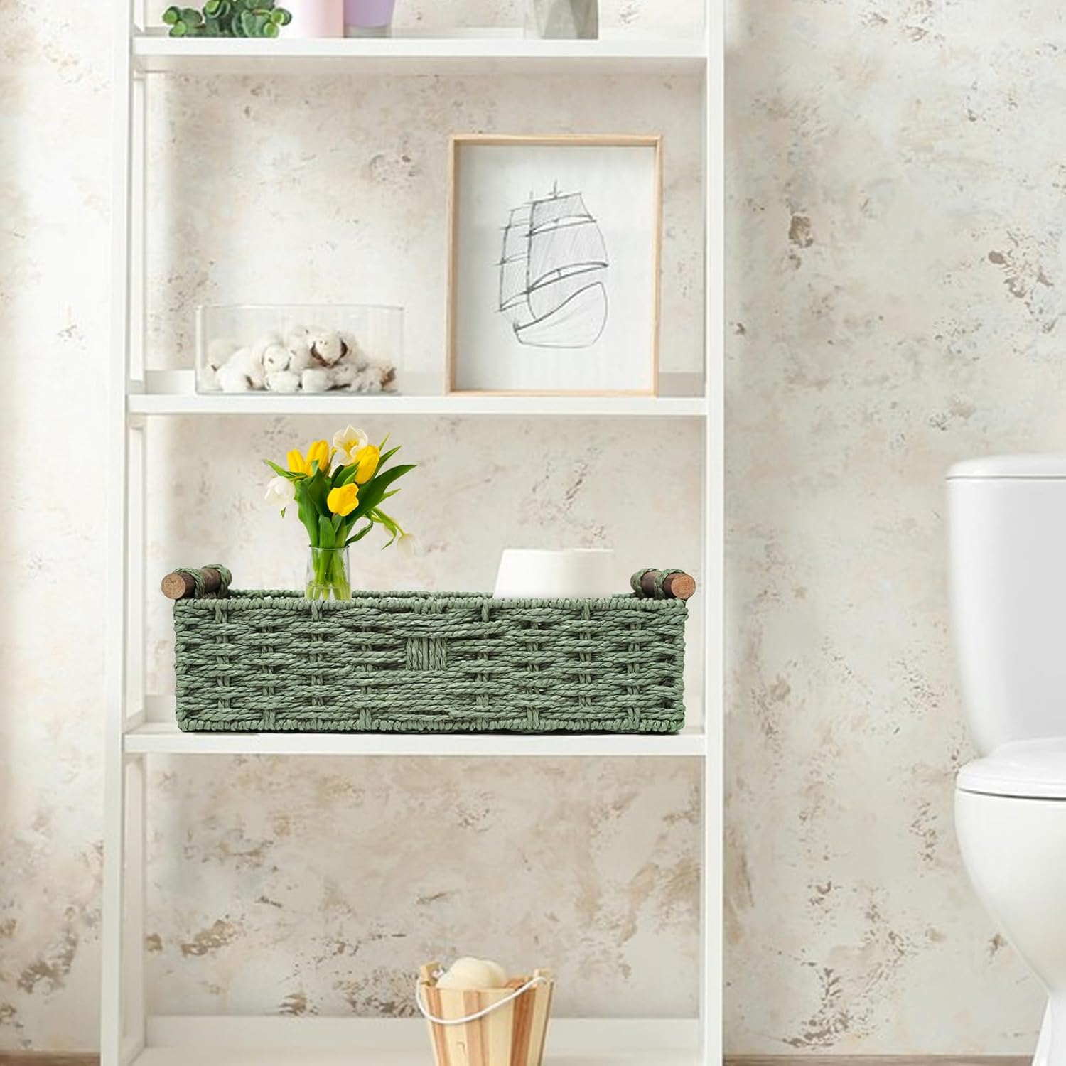 Stobsk Round Wicker Storage Basket with Handle Green