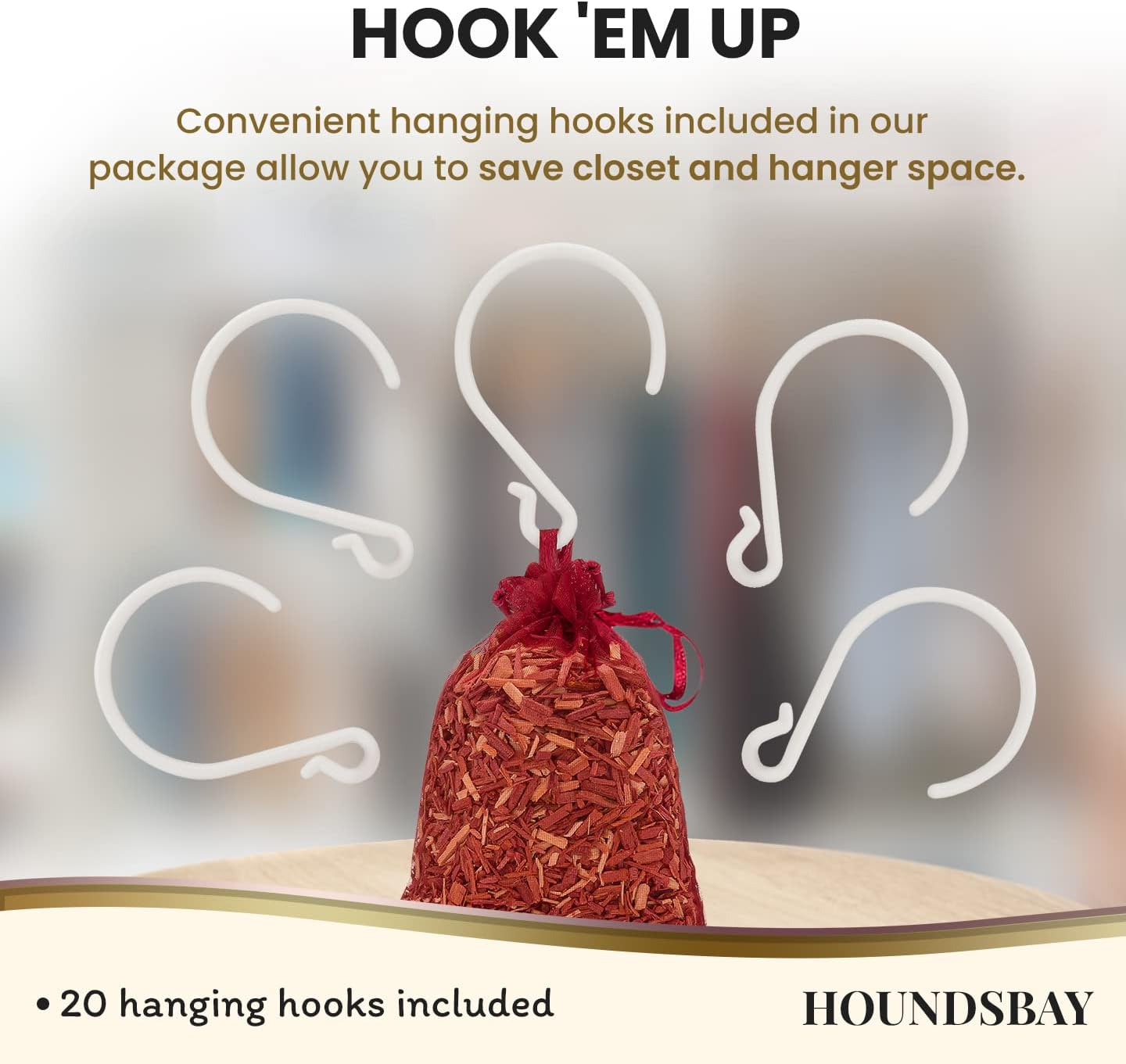 All-Natural Cedar and Lavender Sachet 20 Pack with Hanger Hooks
