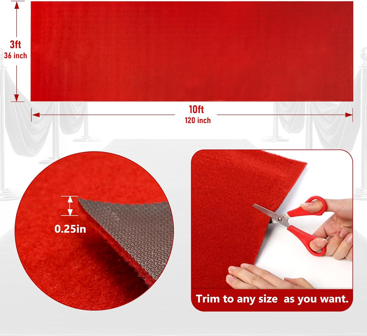 3ft x 10ft Extra Thick Red Carpet Runner for Party and Events