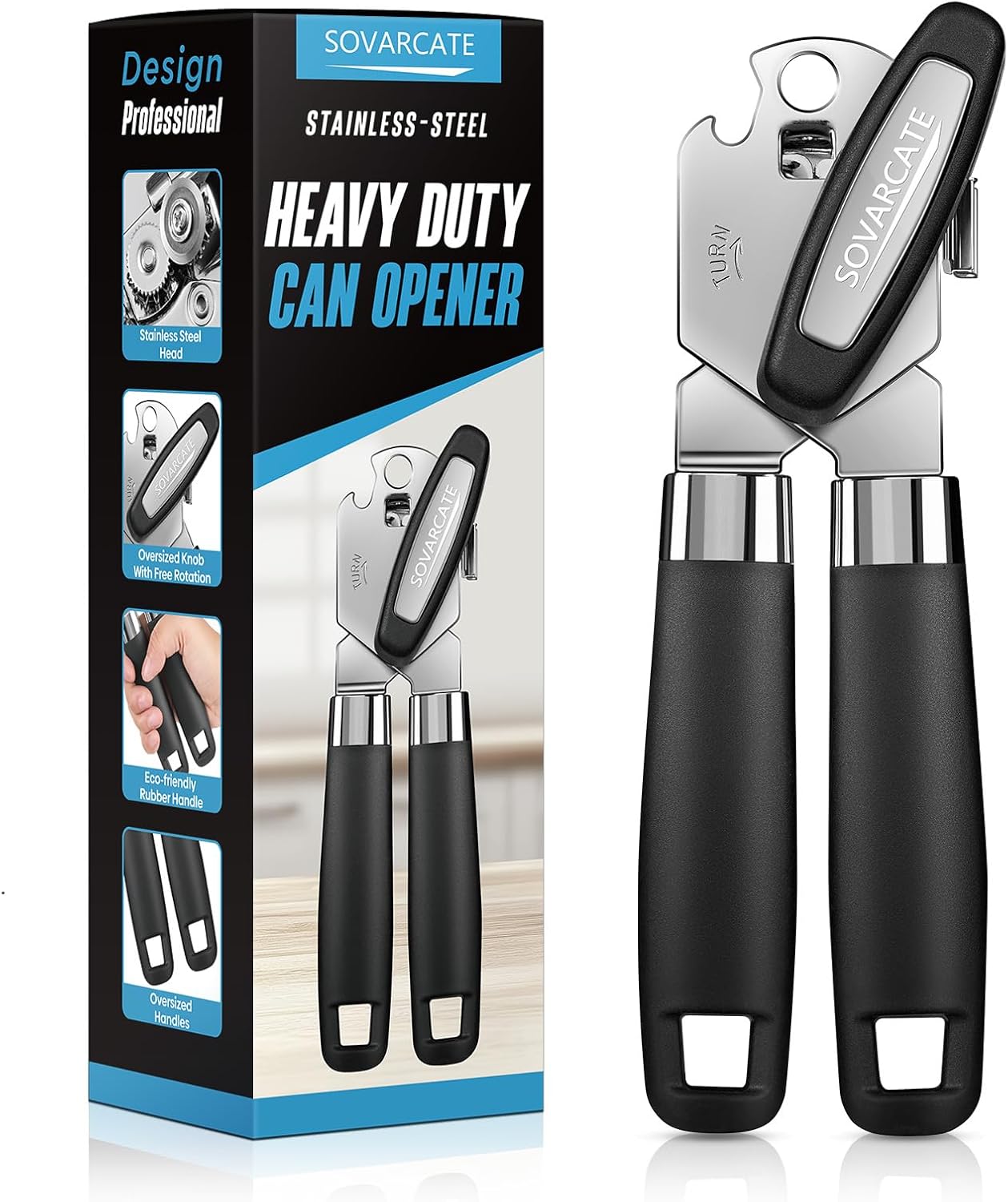 SOVARCATE Heavy Duty 4-in-1 Can Opener with Magnet Lift